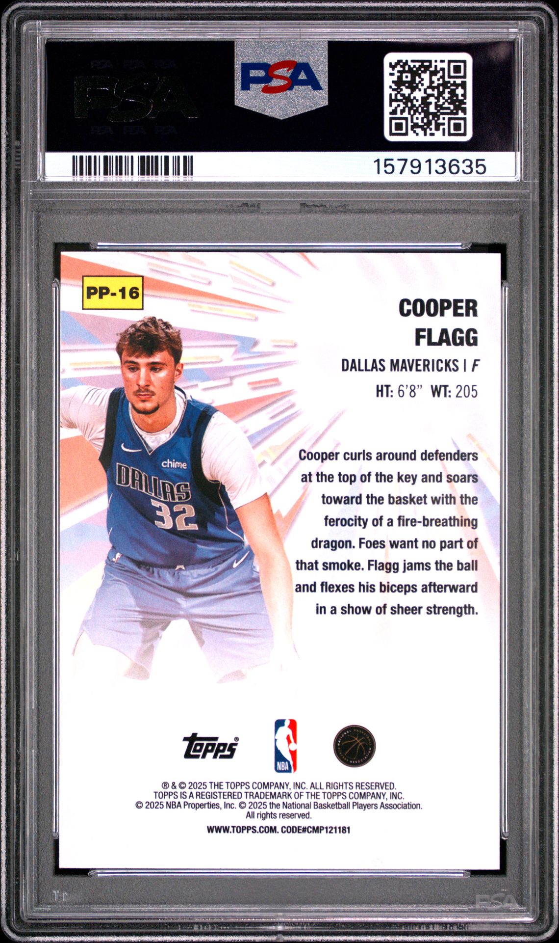 2025 Topps Power Players Cooper Flagg #Pp-16 Gem Mt 10 back view - PSA certificate #157913635