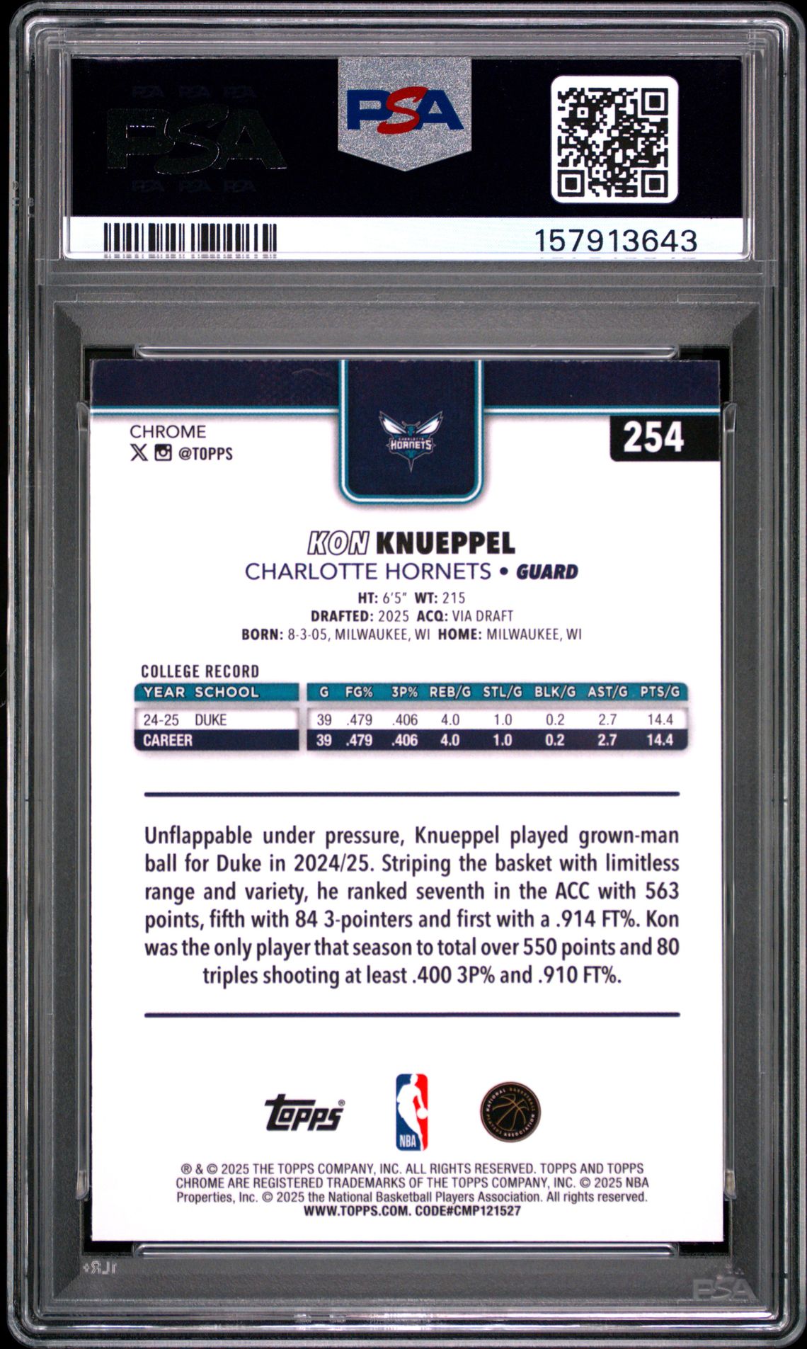 2025 Topps Chrome Kon Knueppel #254 Nm-Mt 8 back