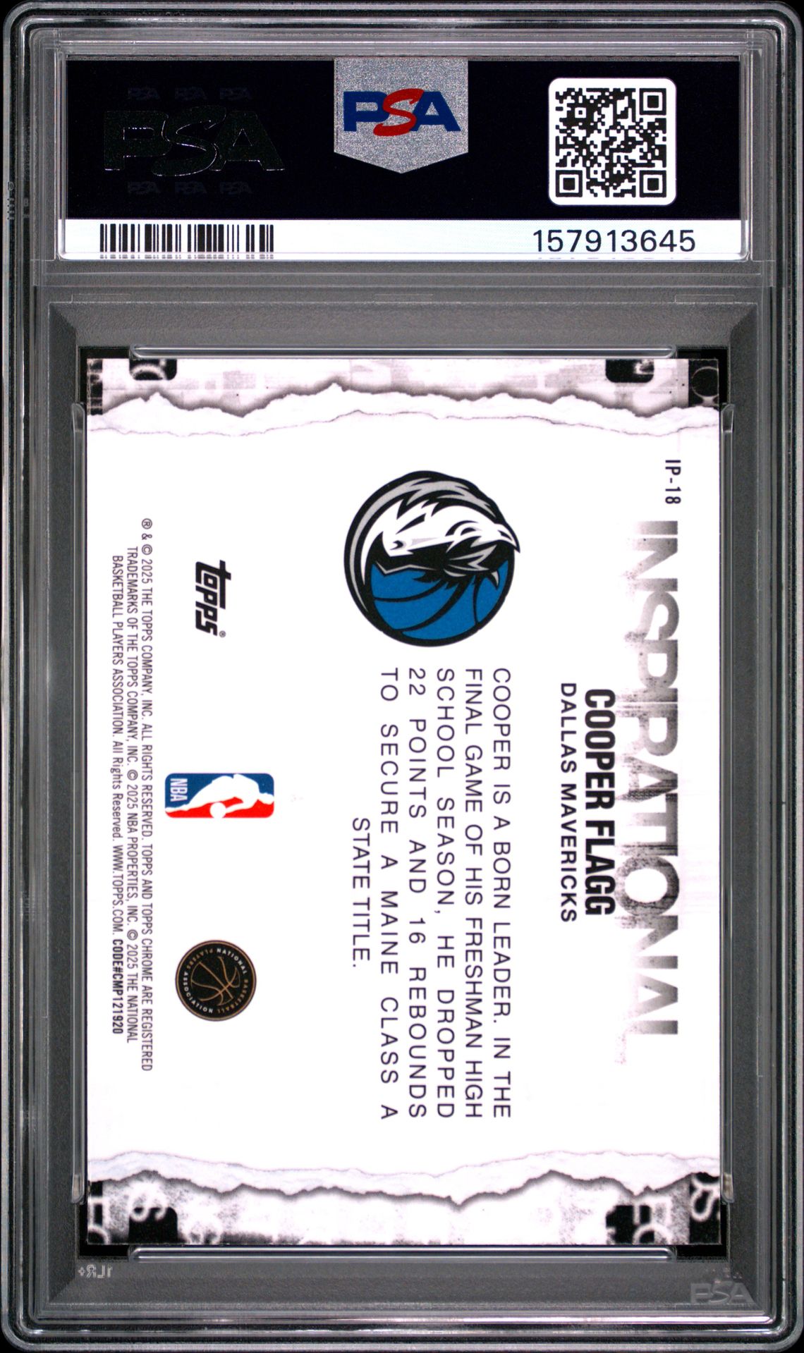 2025 Topps Chrome Inspirational Cooper Flagg #Ip-18 Gem Mt 10 back