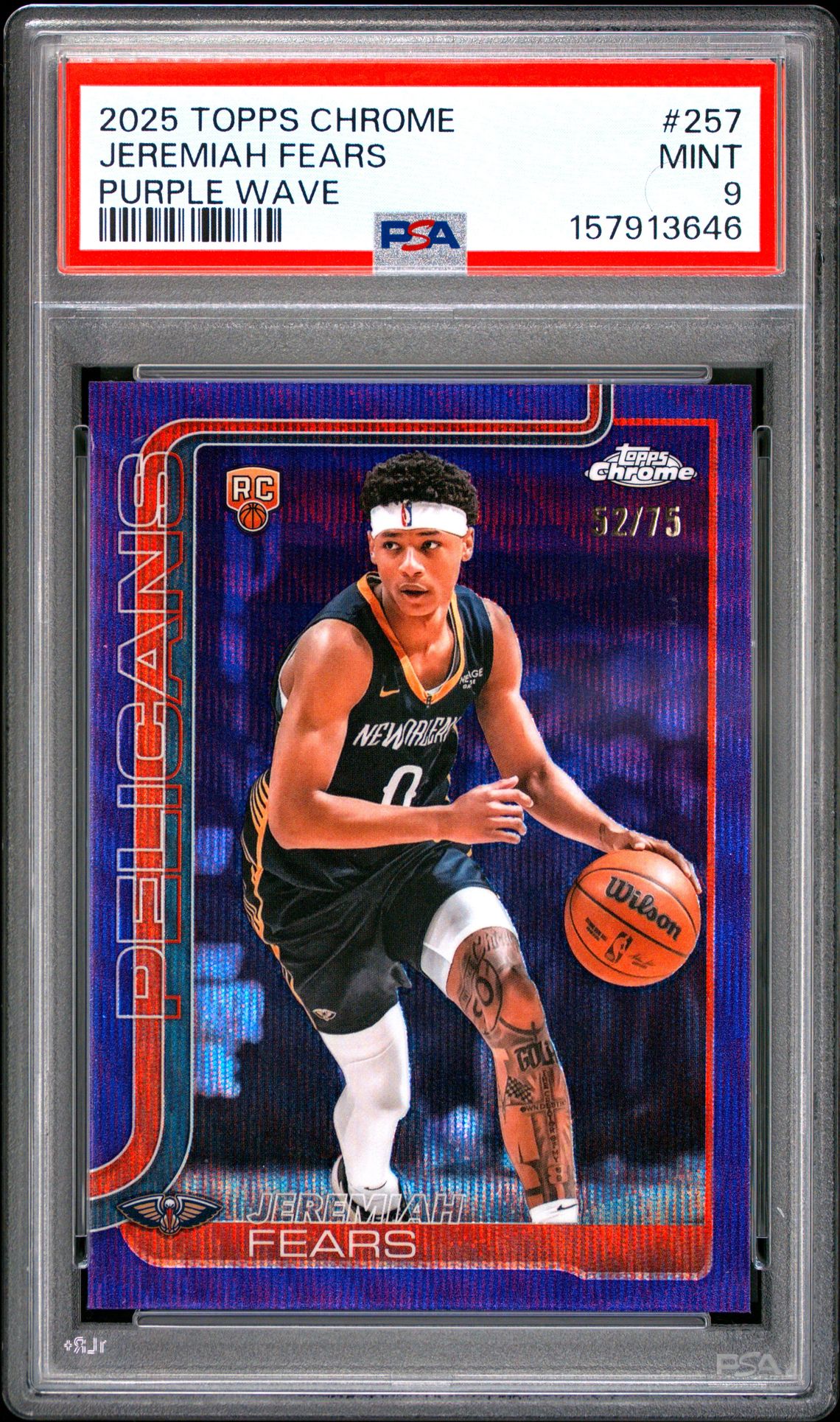 2025 Topps Chrome Jeremiah Fears #257 (Purple Wave) Mint 9 front