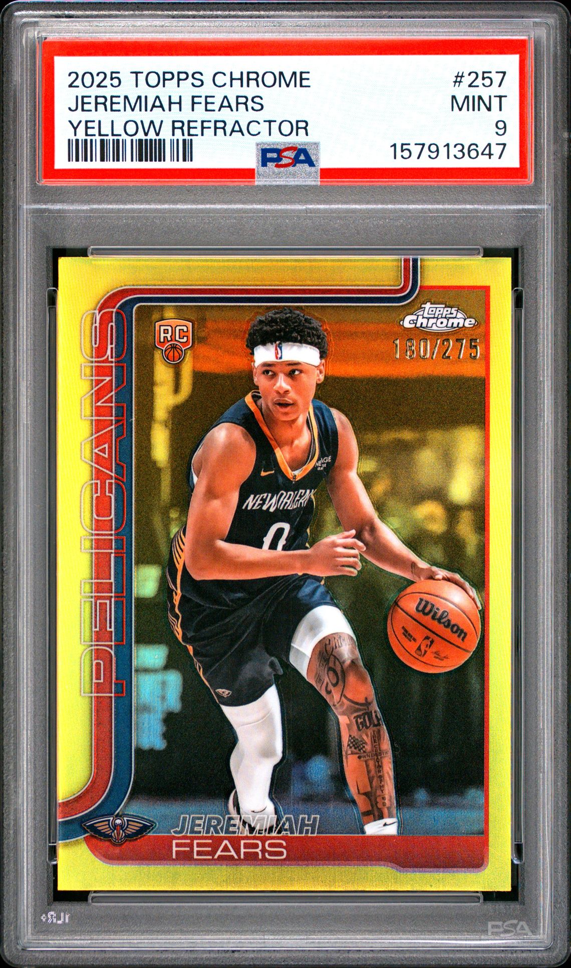 2025 Topps Chrome Jeremiah Fears #257 (Yellow Refractor) Mint 9 front