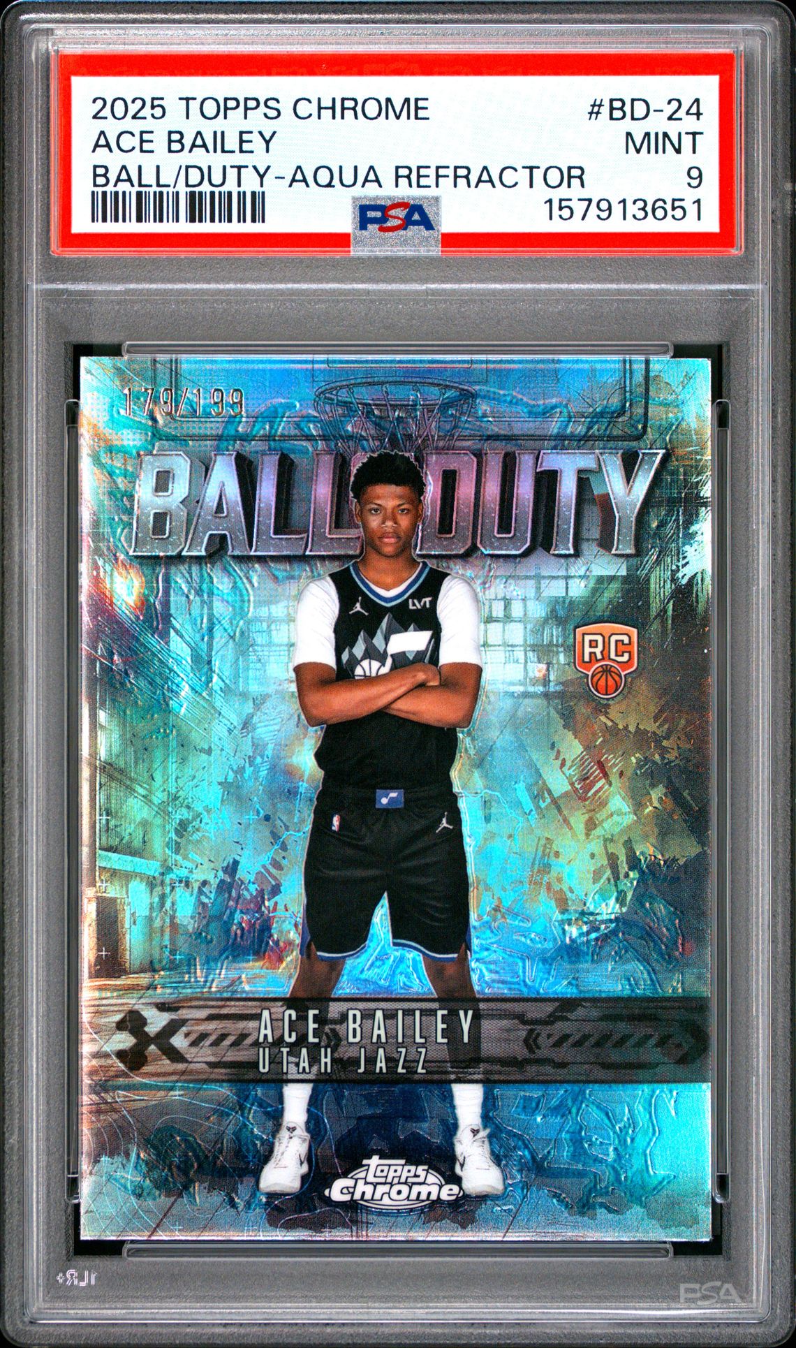 2025 Topps Chrome Ball Of Duty Ace Bailey #Bd-24 (Ball/Duty-Aqua Refractor) Mint 9 front