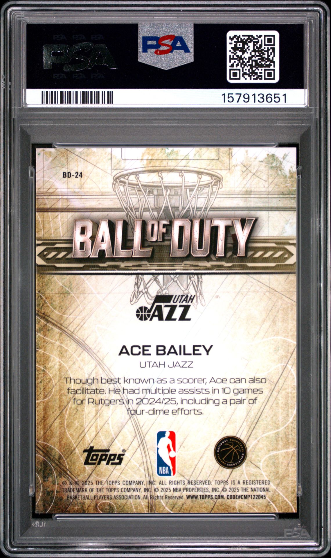 2025 Topps Chrome Ball Of Duty Ace Bailey #Bd-24 (Ball/Duty-Aqua Refractor) Mint 9 back