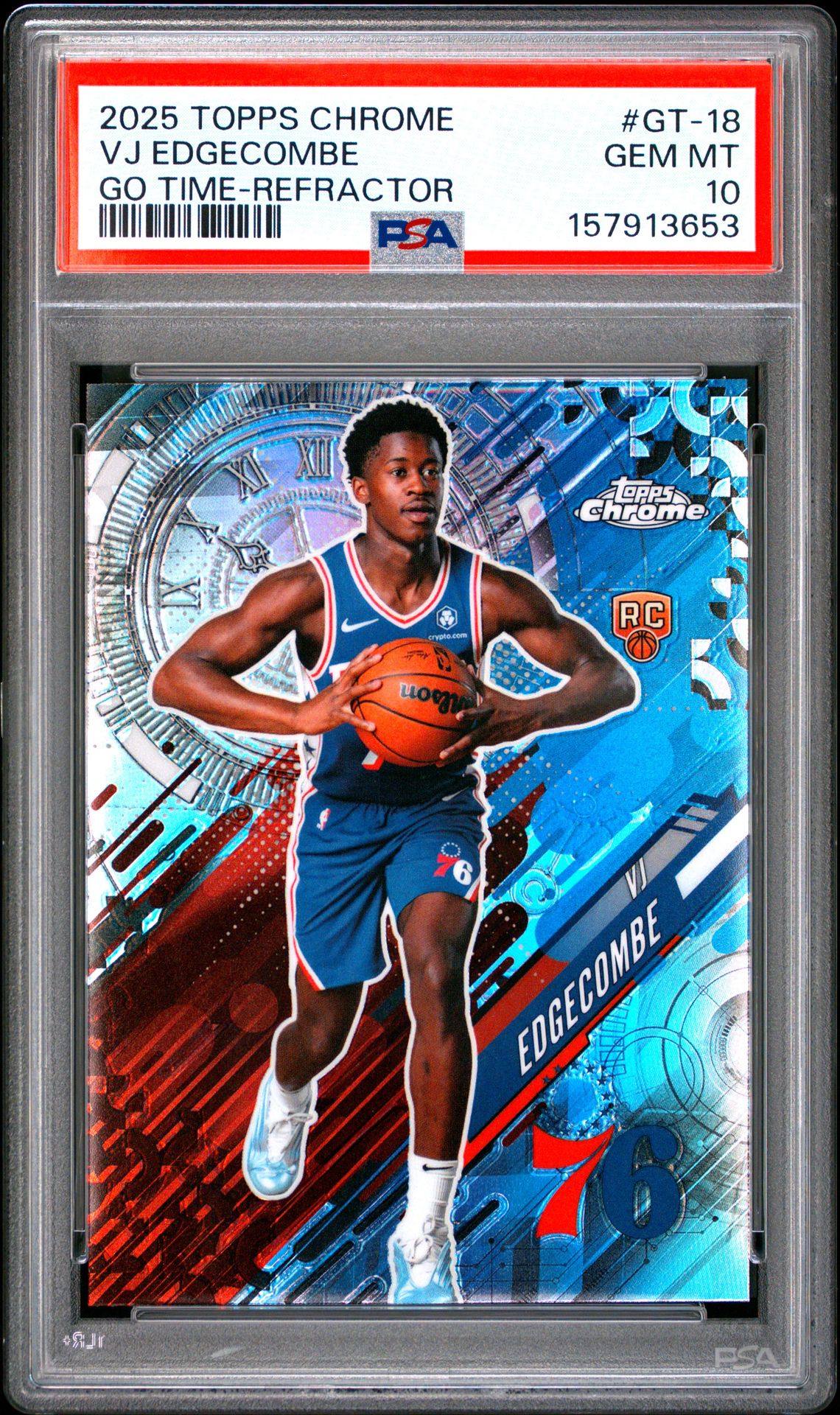 2025 Topps Chrome Go Time Vj Edgecombe #Gt-18 (Go Time-Refractor) Gem Mt 10 front view - PSA graded GEM MT 10