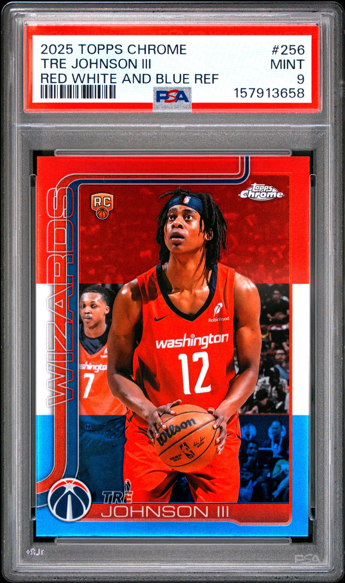 2025 Topps Chrome Tre Johnson Iii #256 (Red White And Blue Ref) Mint 9 front