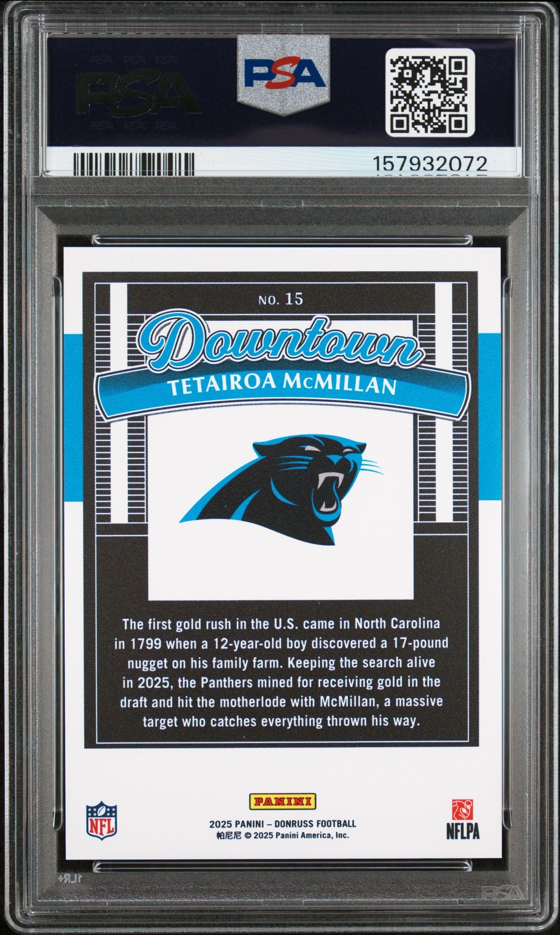 2025 Panini Donruss Downtown Tetairoa Mcmillan #15 Mint 9 back