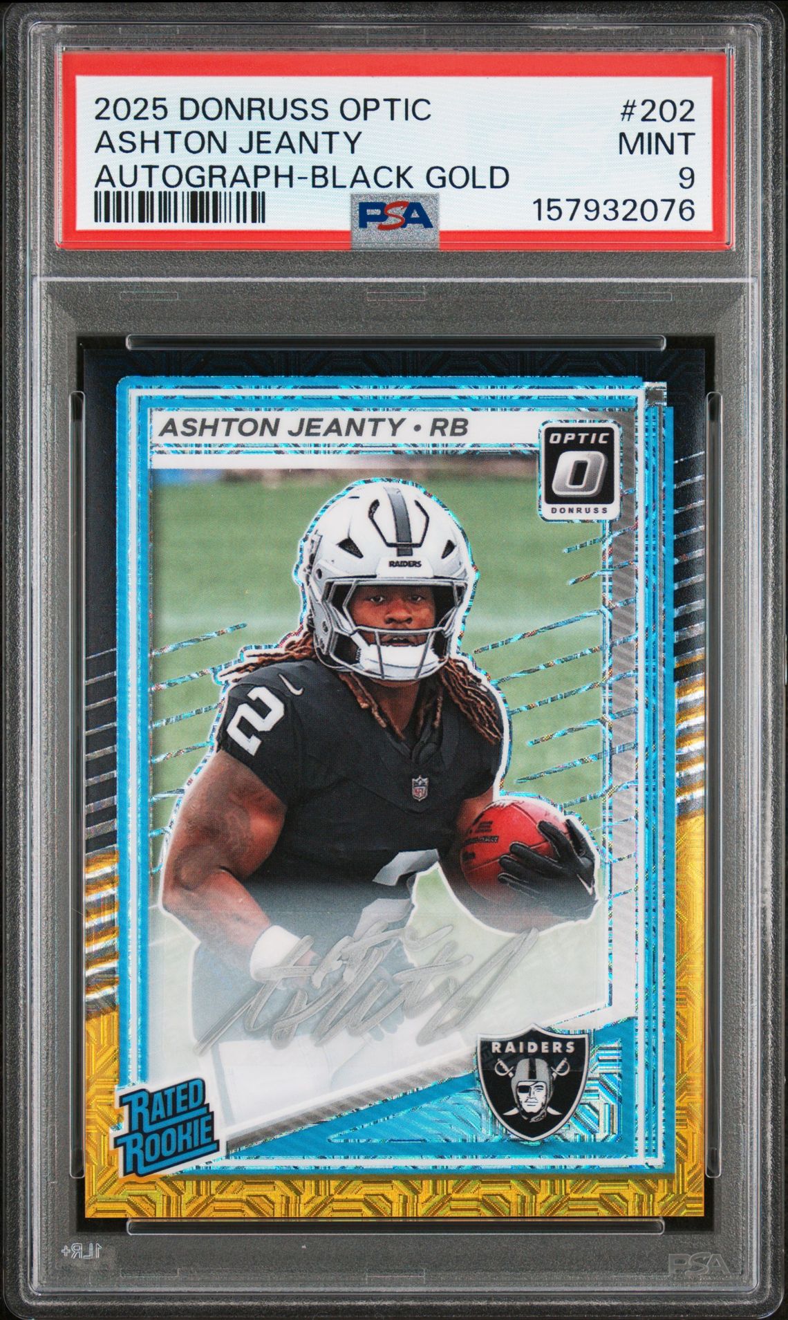 2025 Panini Donruss Optic Ashton Jeanty #202 (Autograph-Black Gold) Mint 9 front
