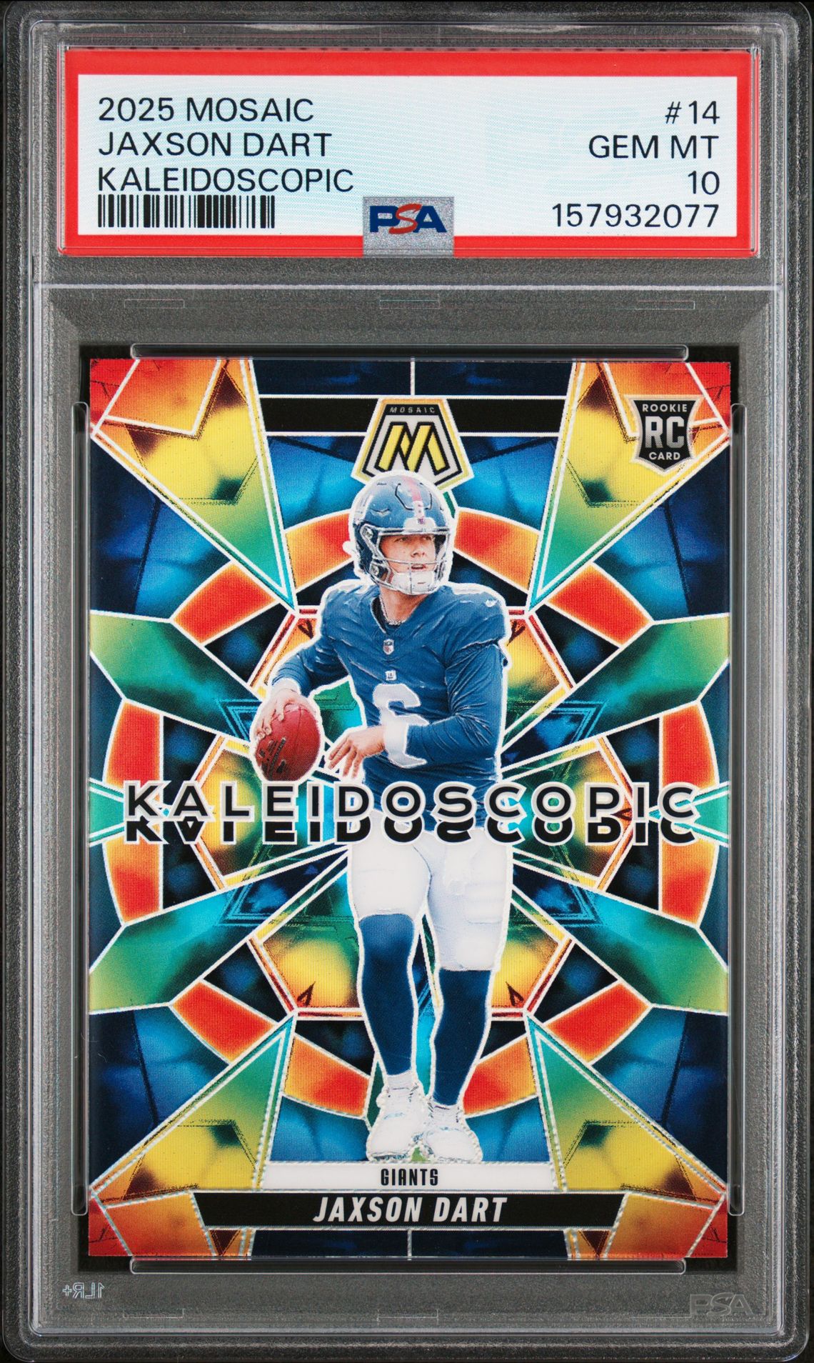 2025 Panini Mosaic Kaleidoscopic Jaxson Dart #14 Gem Mt 10 front view - PSA graded GEM MT 10