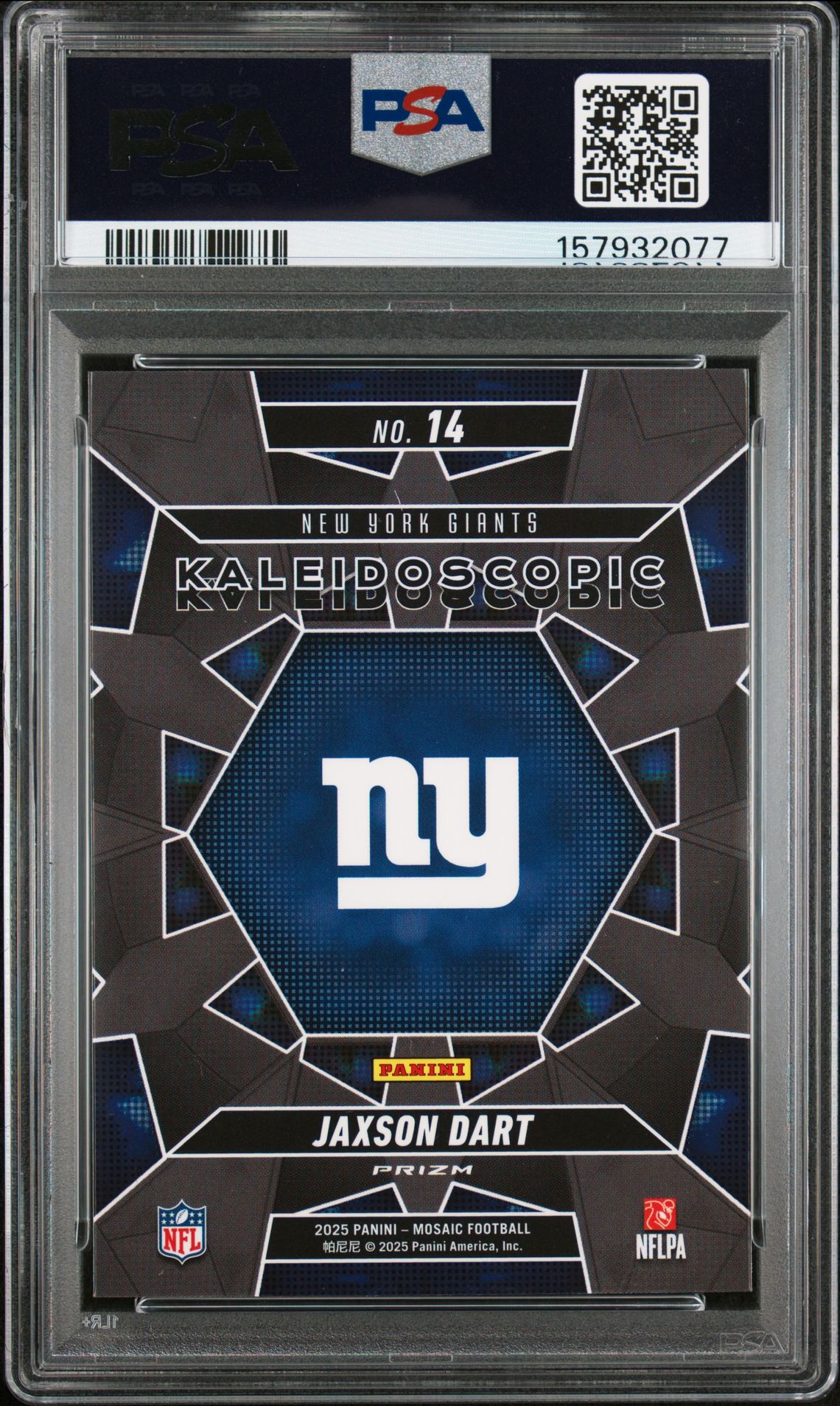 2025 Panini Mosaic Kaleidoscopic Jaxson Dart #14 Gem Mt 10 back view - PSA certificate #157932077