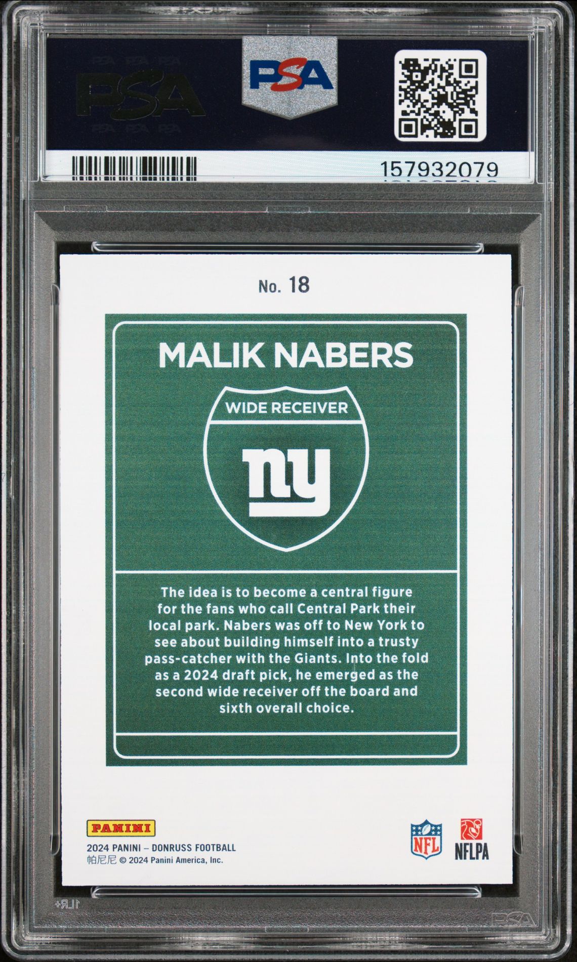 2024 Panini Donruss Downtown! Malik Nabers #18 Mint 9 back