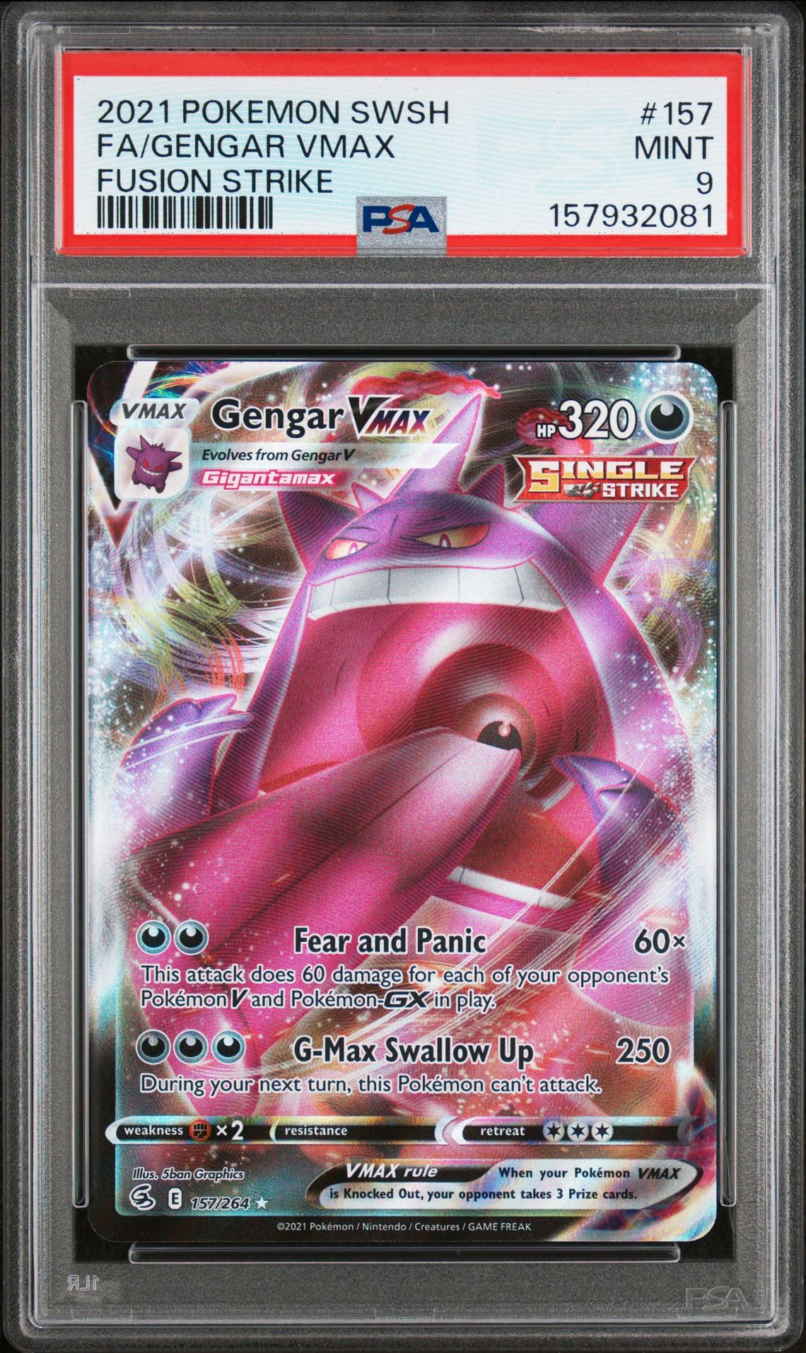 2021 Pokemon Sword & Shield Fusion Strike Fa/Gengar Vmax #157 (Fusion Strike) Mint 9 front