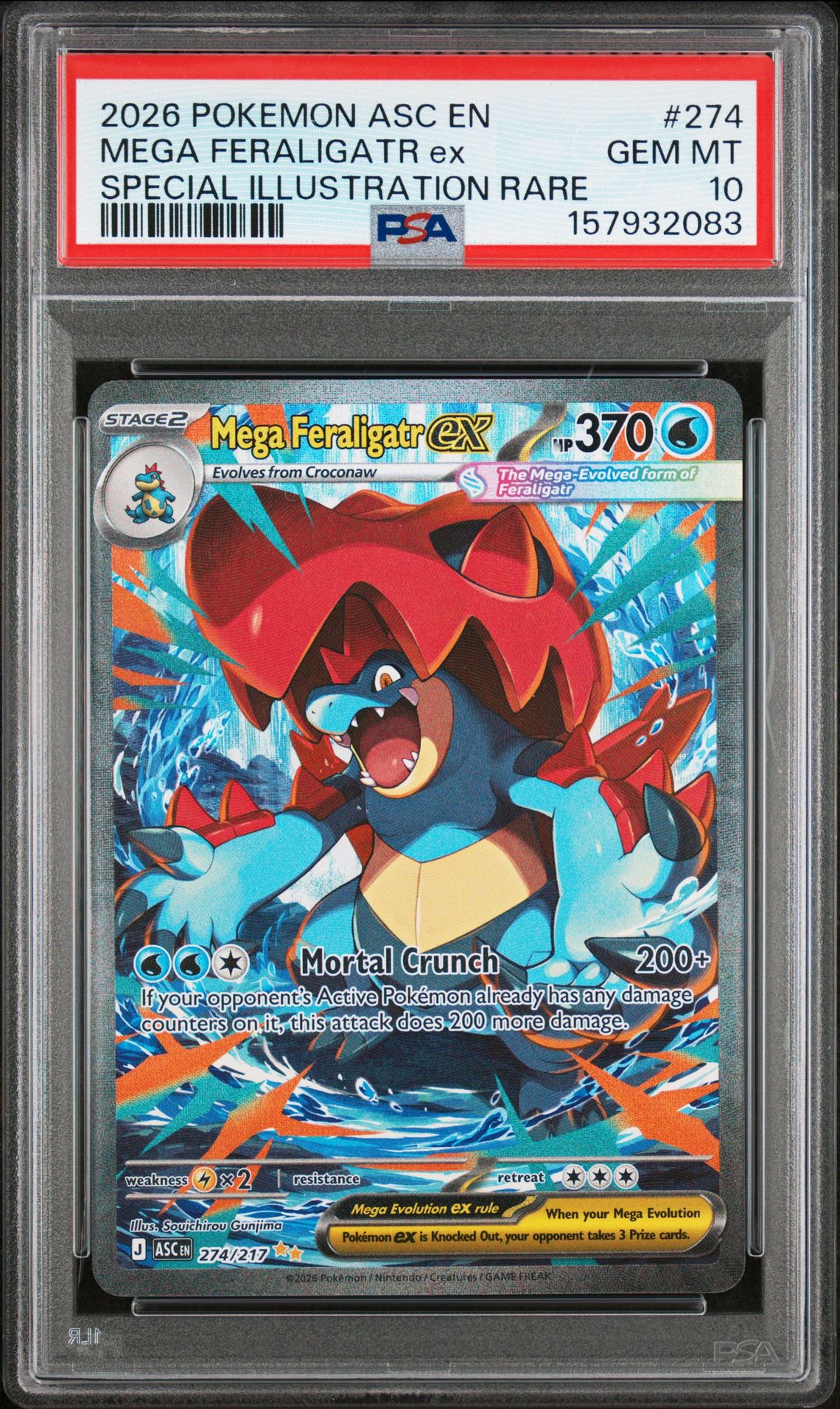 2026 Pokemon Asc En-Ascended Heroes Mega Feraligatr Ex #274 (Special Illustration Rare) Gem Mt 10 front view - PSA graded GEM MT 10