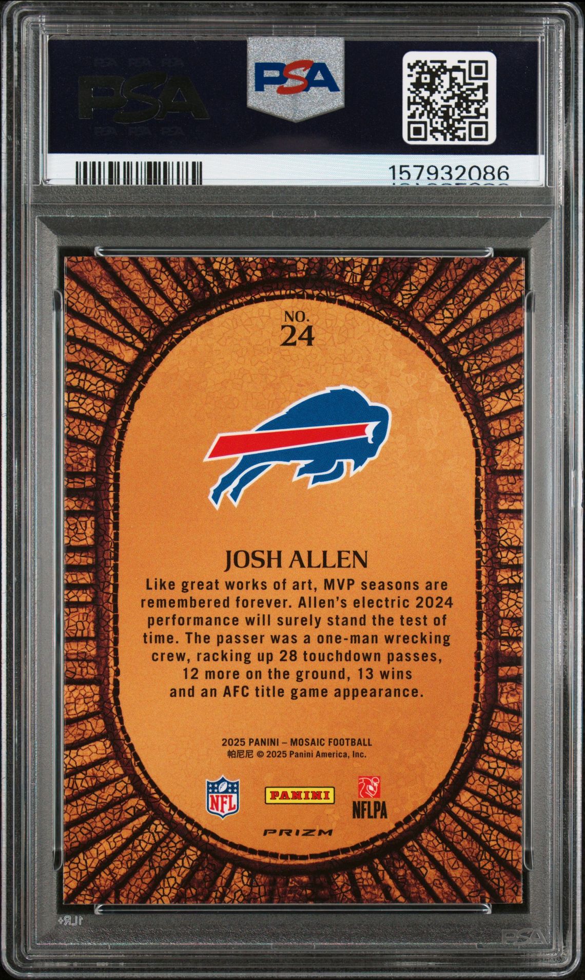 2025 Panini Mosaic Micro Mosaic Josh Allen #24 Gem Mt 10 back view - PSA certificate #157932086