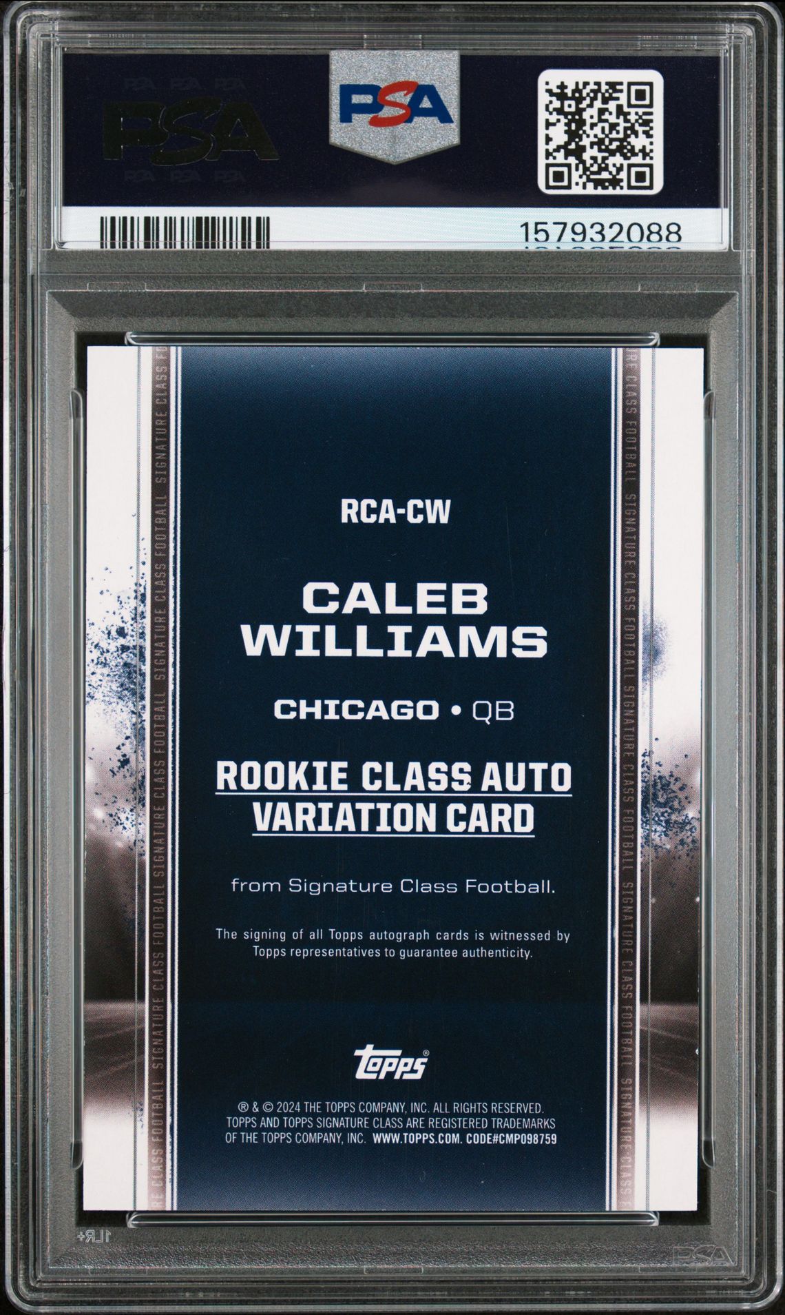 2024 Topps Signature Class Rookie Class Autograph Variation Caleb Williams #Rcacw (Rookie Class Autograph Var) Mint 9 back
