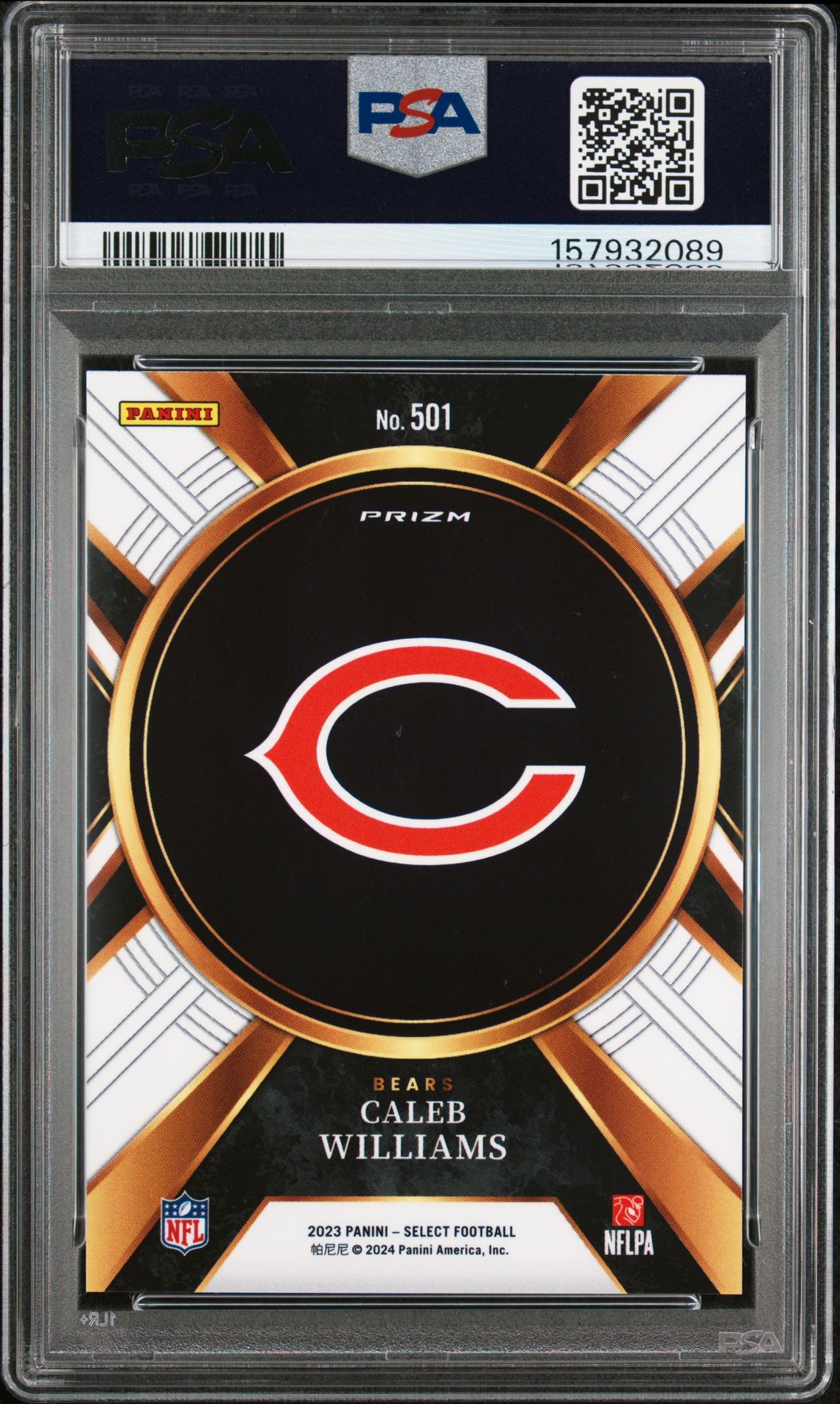 2023 Panini Select Caleb Williams #501 Gem Mt 10 back view - PSA certificate #157932089