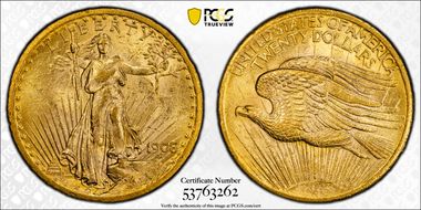 1908 $20 No Motto MS62