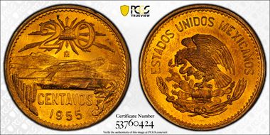 1955-Mo 20C Small Eagle MS65RD