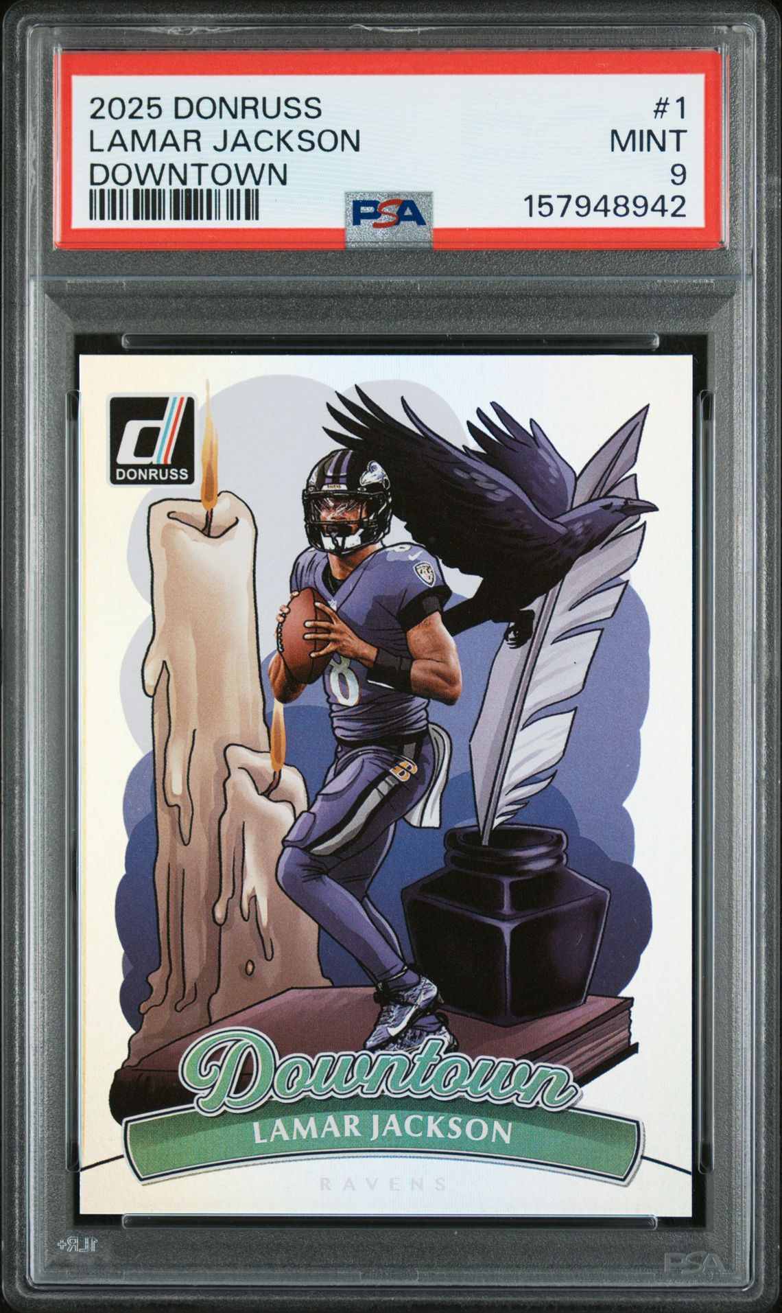 2025 Panini Donruss Downtown Lamar Jackson #1 Mint 9 front