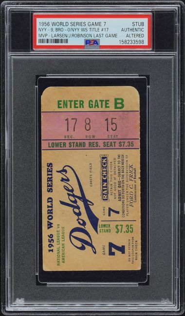1956 World Series Gm.7 Yankees-9, Dodgers-0 Oct.10 NY Title #17, MVP-Larsen/Jackie Robinson Last Game Ticket Stub, Authentic (Altered)