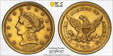 1857 $2.50 AU58