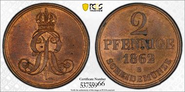 1862-B 2 Pfg MS63RB