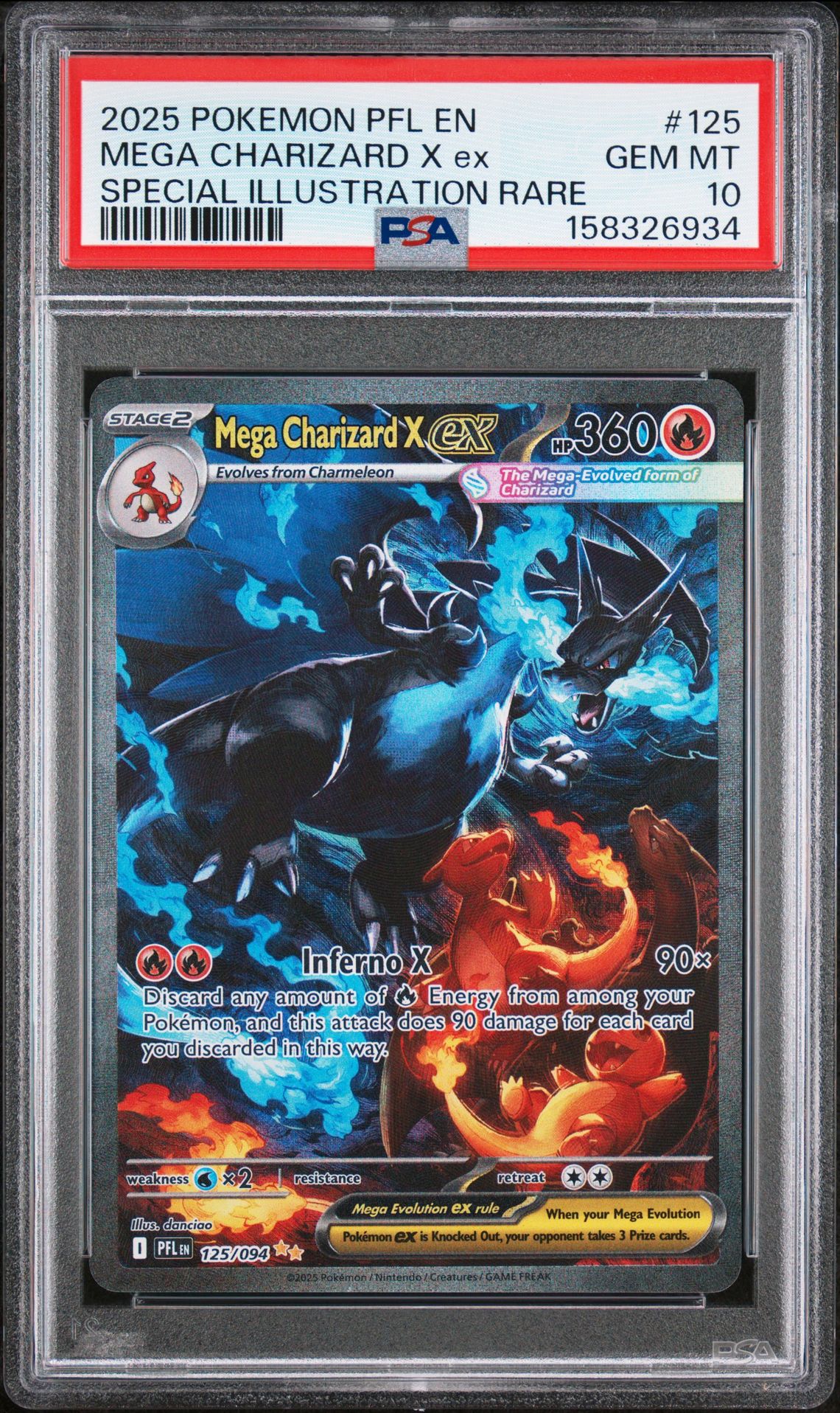 2025 Pokemon Pfl En-Phantasmal Flames Mega Charizard X Ex #125 (Special Illustration Rare) Gem Mt 10 front view - PSA graded GEM MT 10