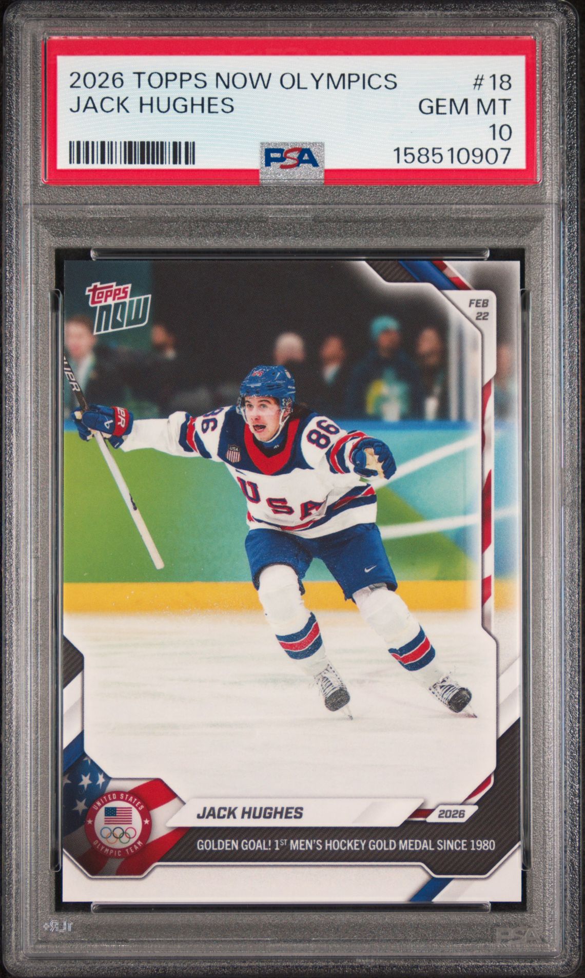 2026 Topps Now 2026 Olympics Jack Hughes #18 Gem Mt 10 front