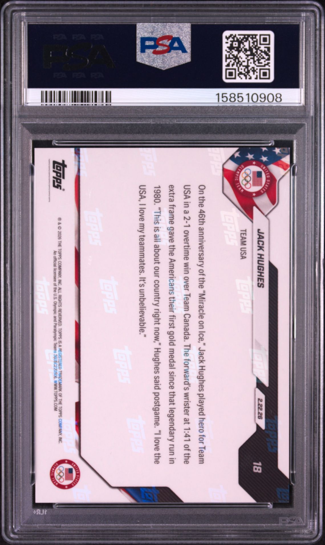 2026 TOPPS NOW 2026 OLYMPICS JACK HUGHES  18 GEM MT 10 back