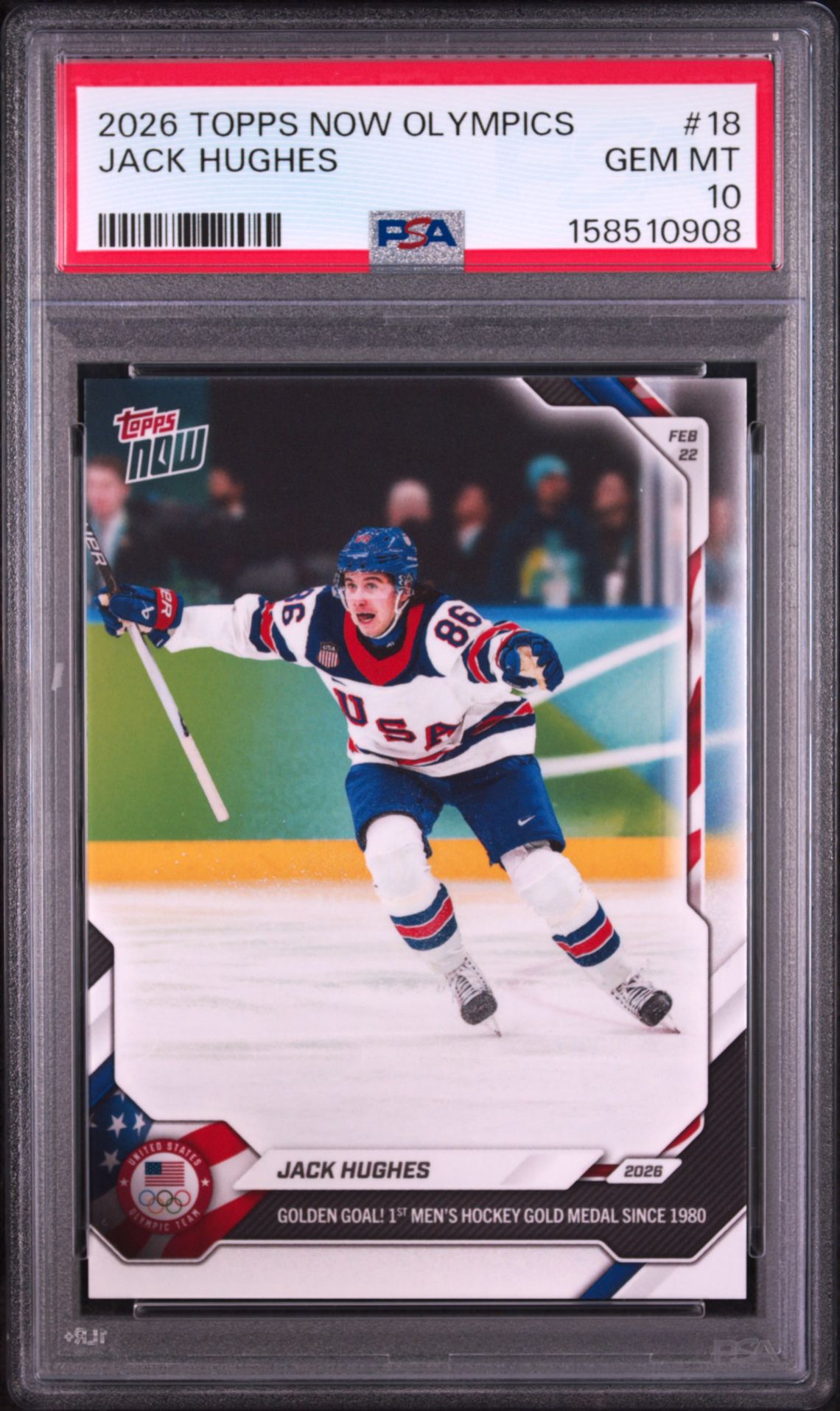 2026 TOPPS NOW 2026 OLYMPICS JACK HUGHES  18 GEM MT 10 front