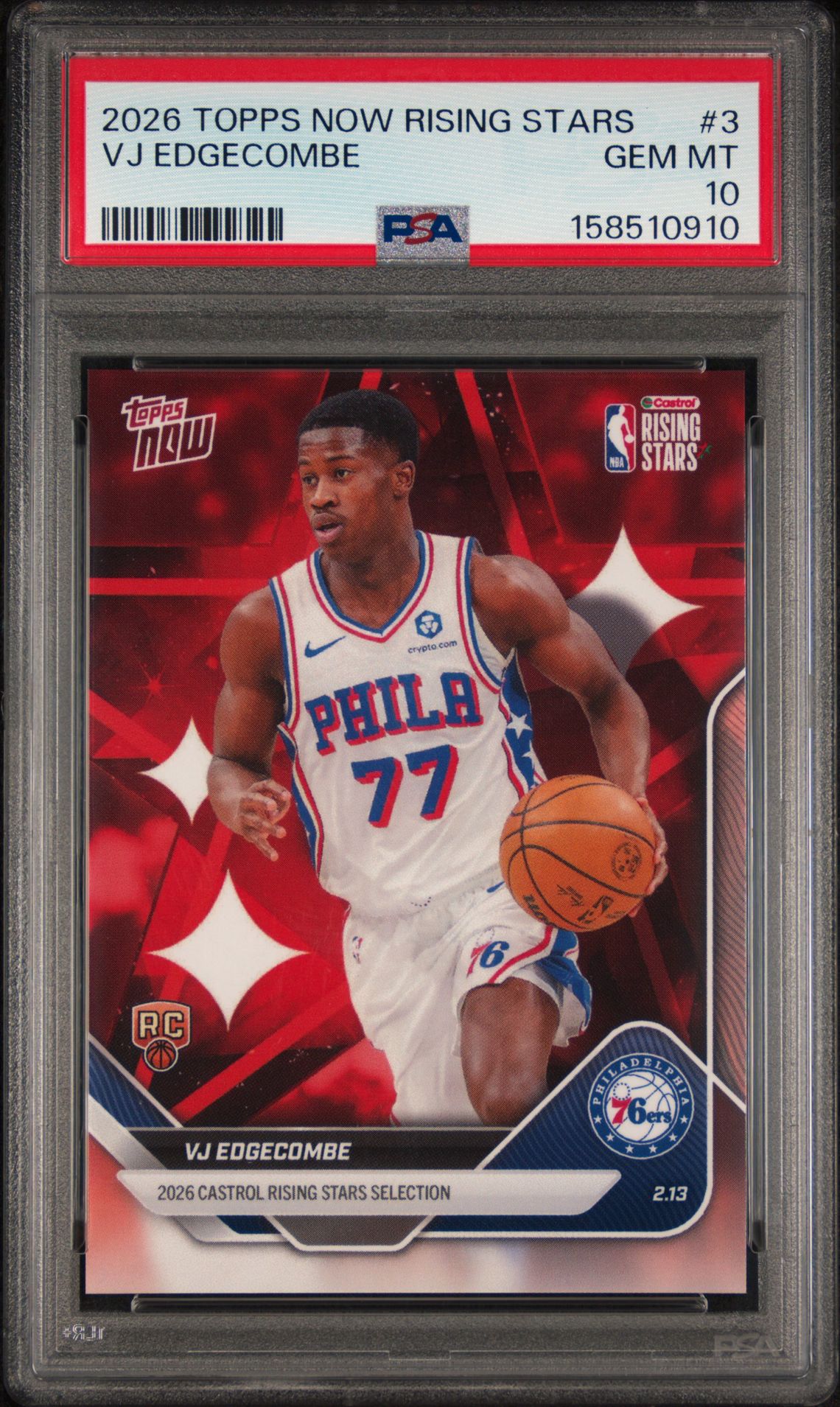 2026 Topps Now Rising Stars Vj Edgecombe #3 Gem Mt 10 front view - PSA graded GEM MT 10