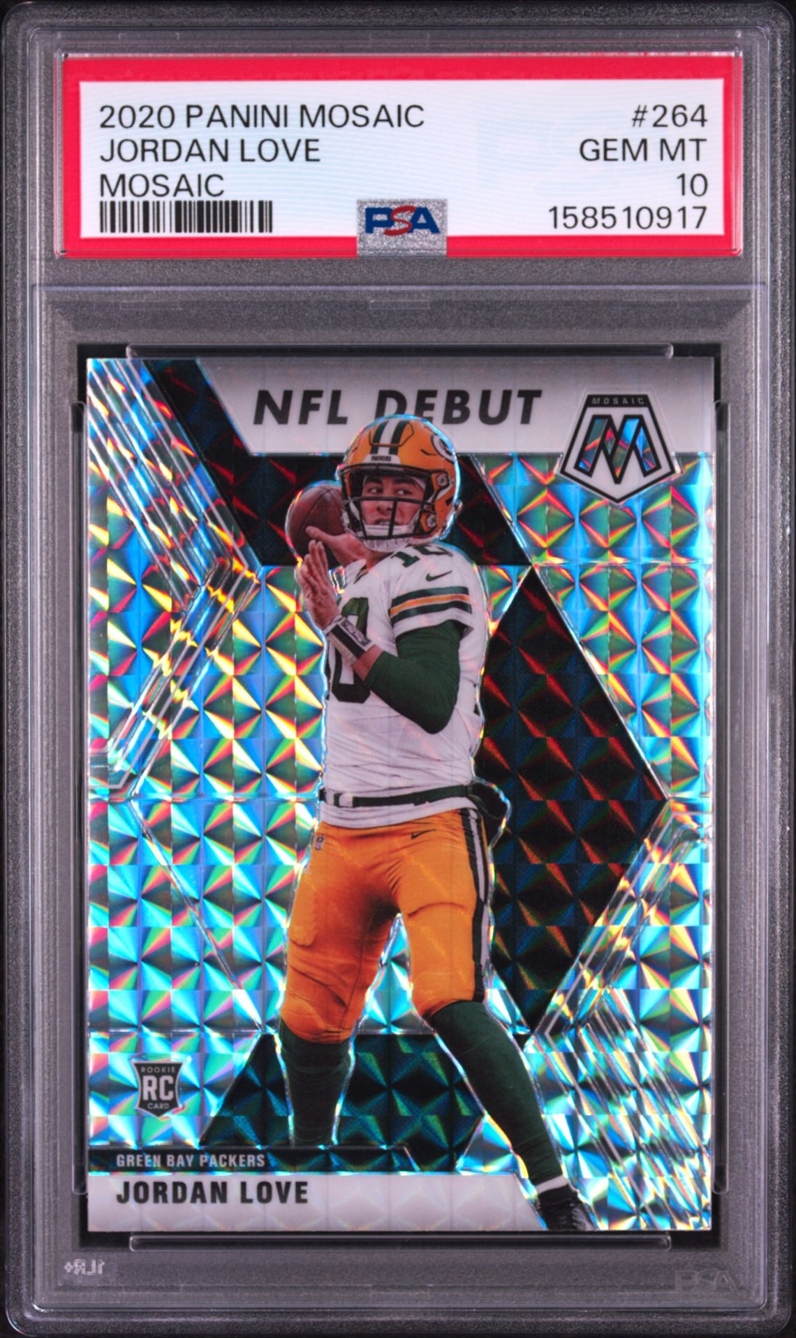 2020 Panini Mosaic Jordan Love #264 (Mosaic) Gem Mt 10 front view - PSA graded GEM MT 10