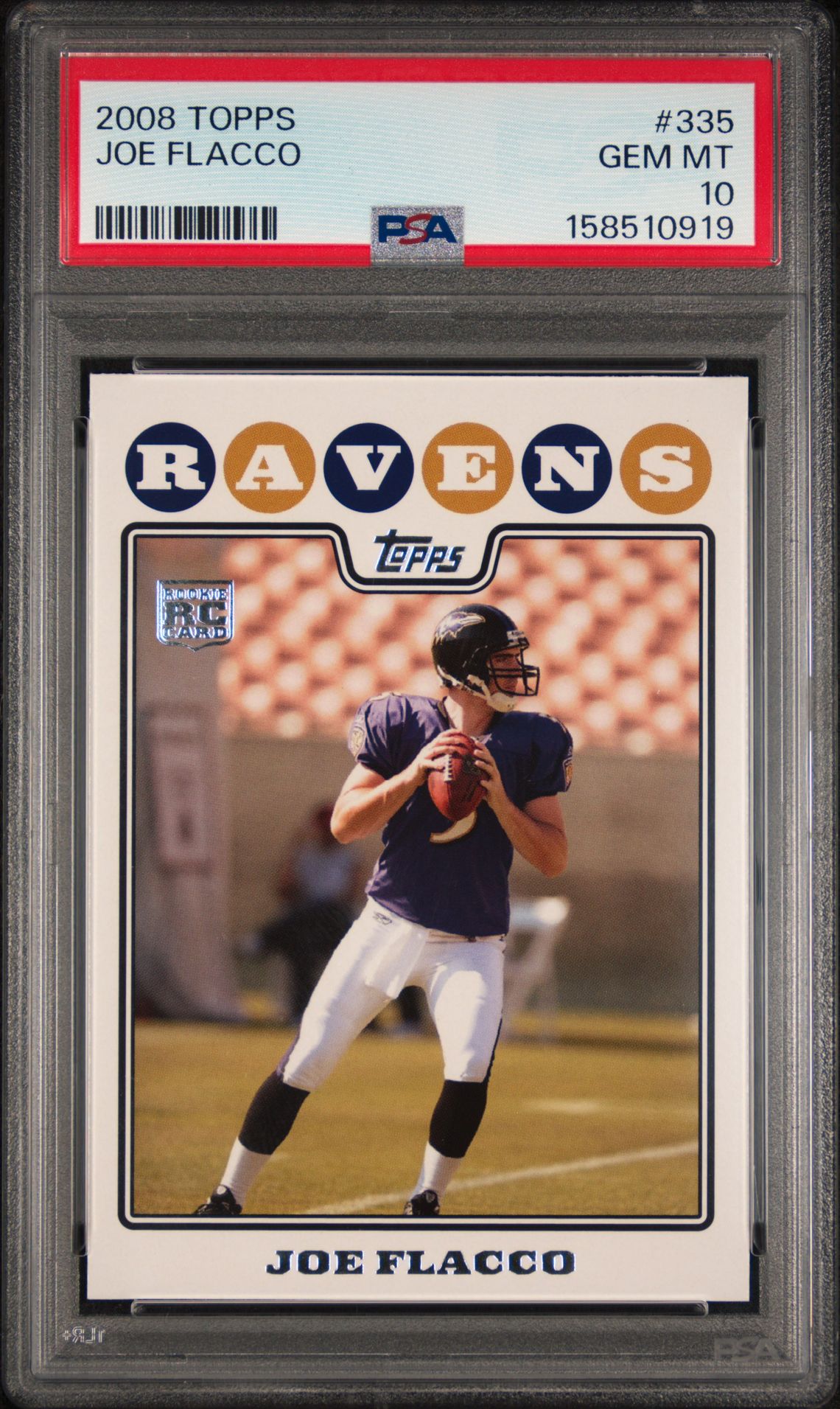 2008 Topps Joe Flacco #335 Gem Mt 10 front view - PSA graded GEM MT 10