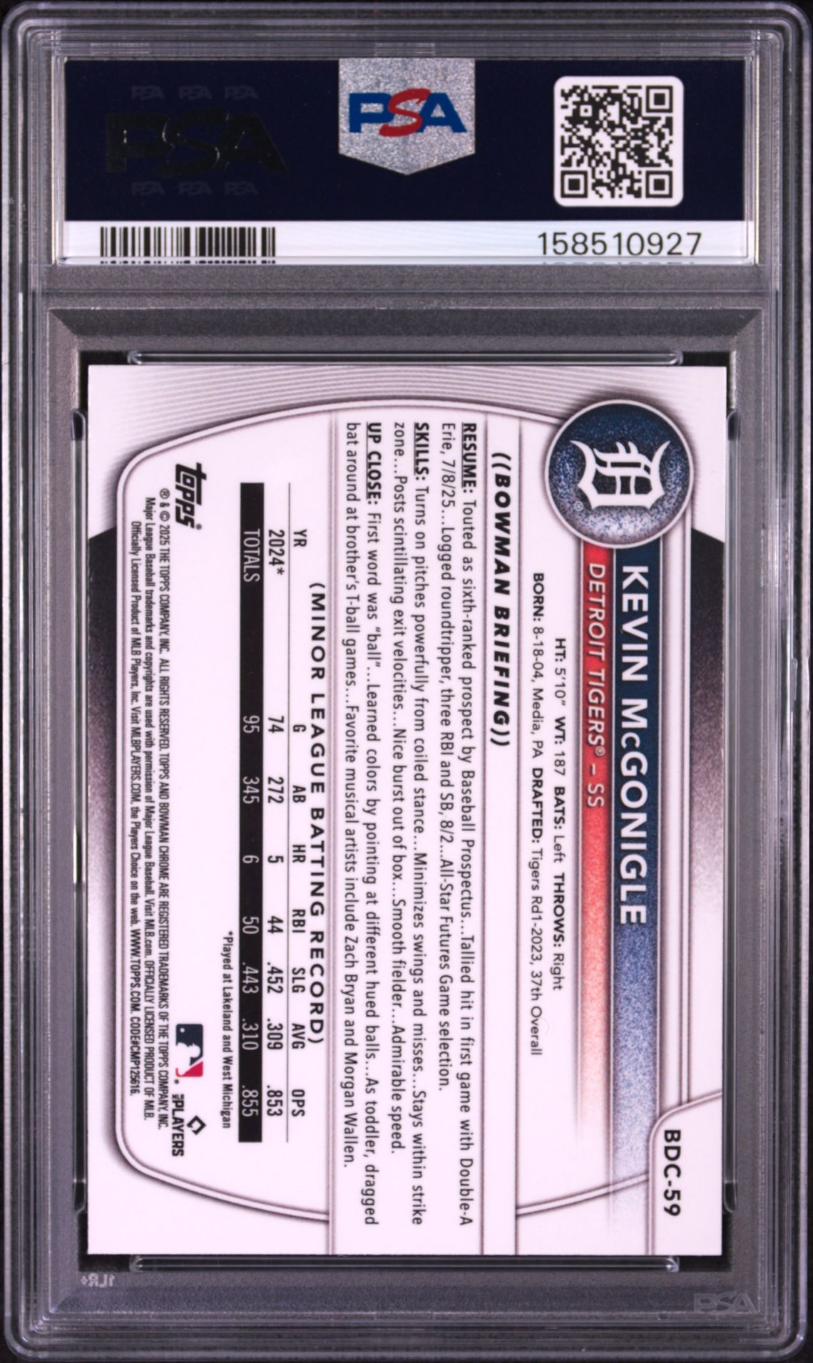 2025 Bowman Draft Mega Box Chrome Prospects Kevin Mcgonigle #59 (Chrome Prospects) Mint 9 back