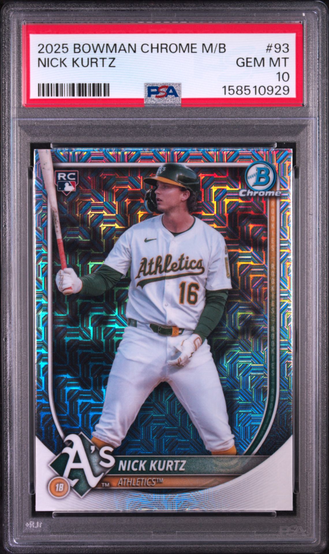 2025 Bowman Chrome Mega Box Nick Kurtz #93 Gem Mt 10 front view - PSA graded GEM MT 10