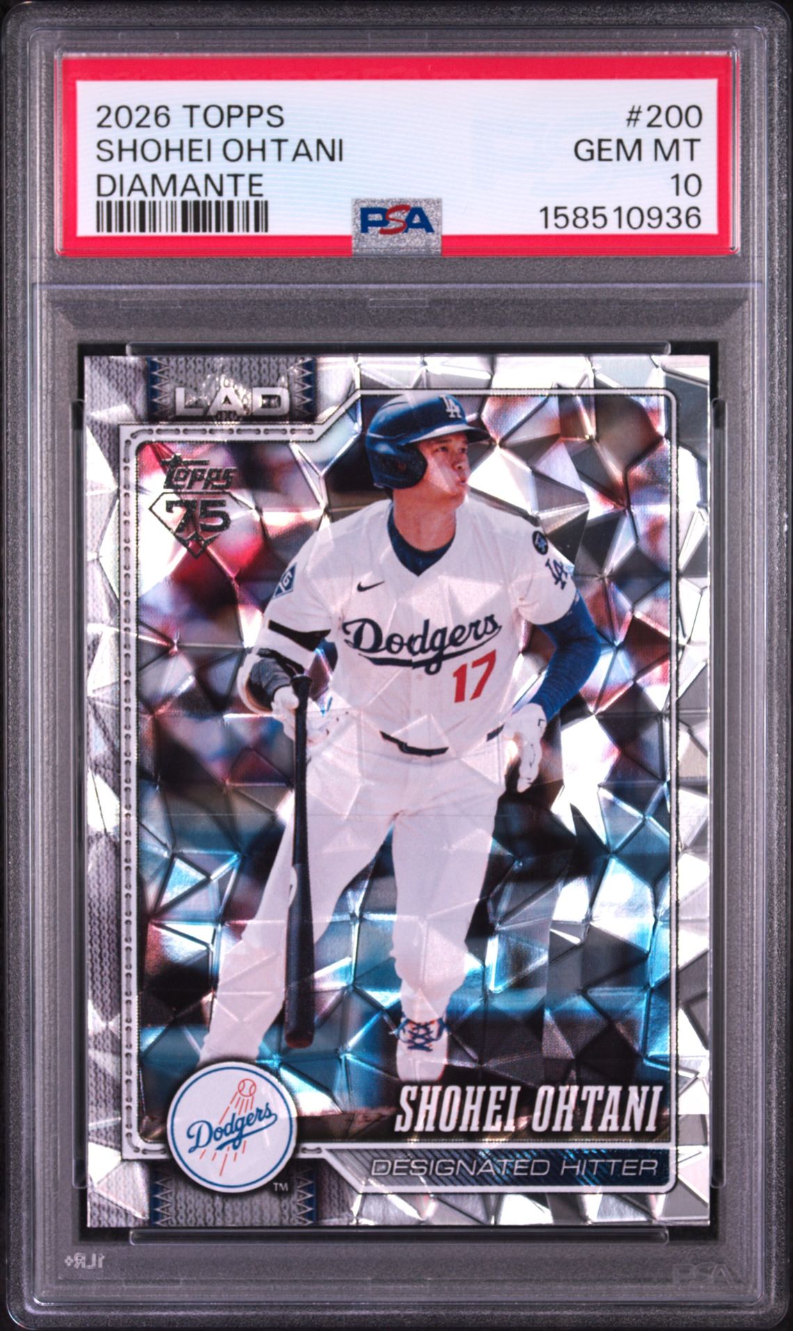 2026 Topps Shohei Ohtani #200 (Diamante) Gem Mt 10 front view - PSA graded GEM MT 10