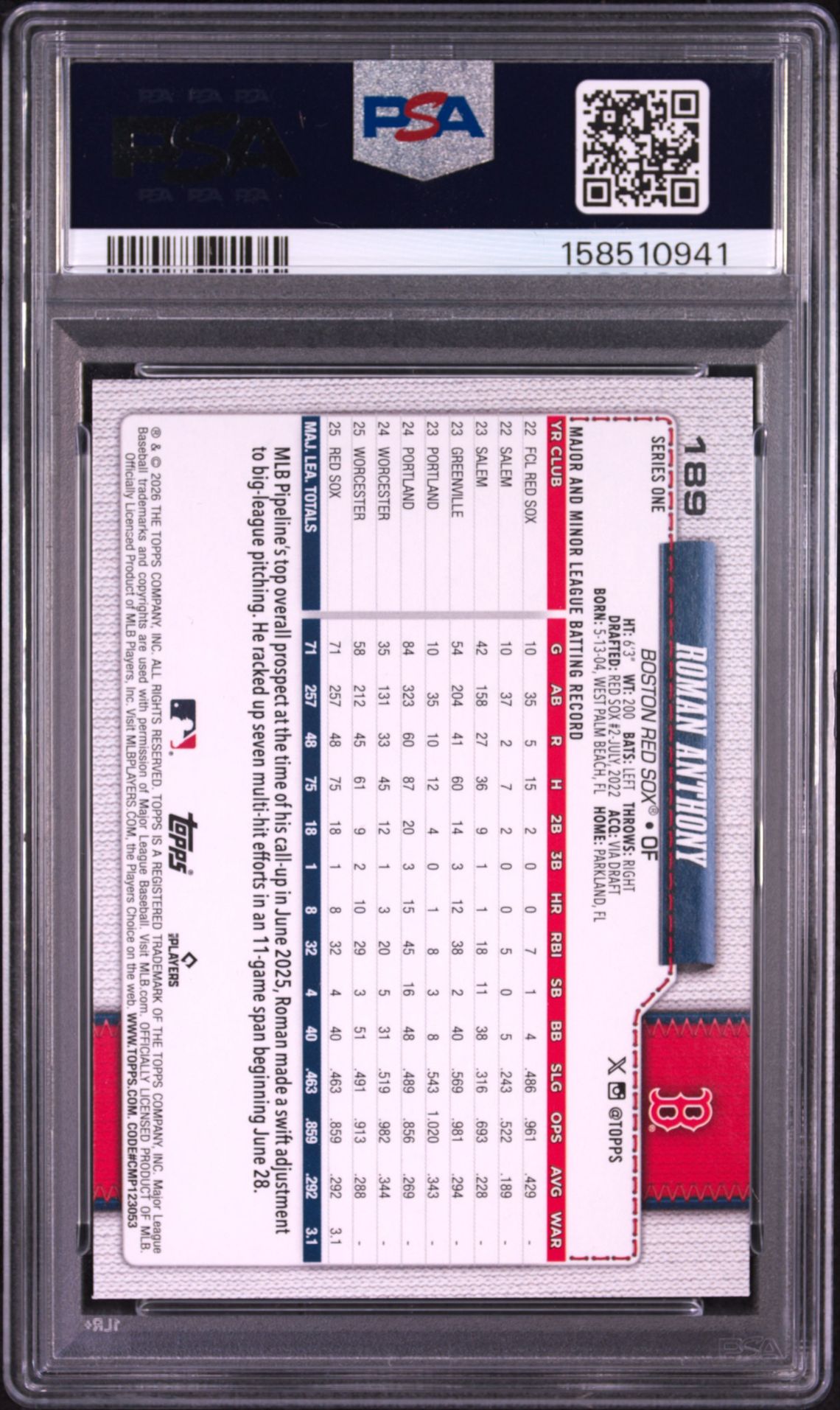 2026 Topps Roman Anthony #189 Mint 9 back