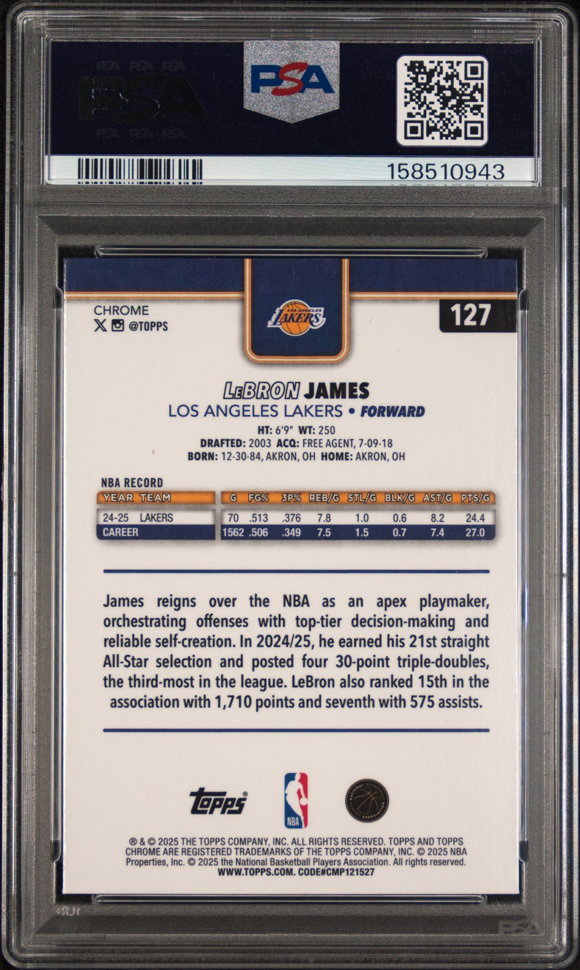 2025 Topps Chrome Lebron James #127 (X-Fractor) Nm-Mt 8 back