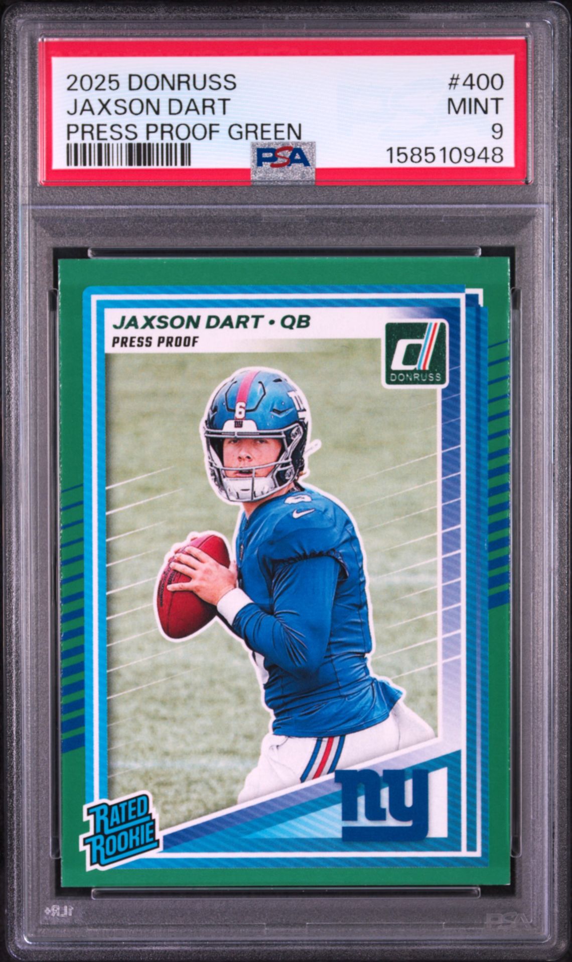 2025 Panini Donruss Jaxson Dart #400 (Press Proof Green) Mint 9 front