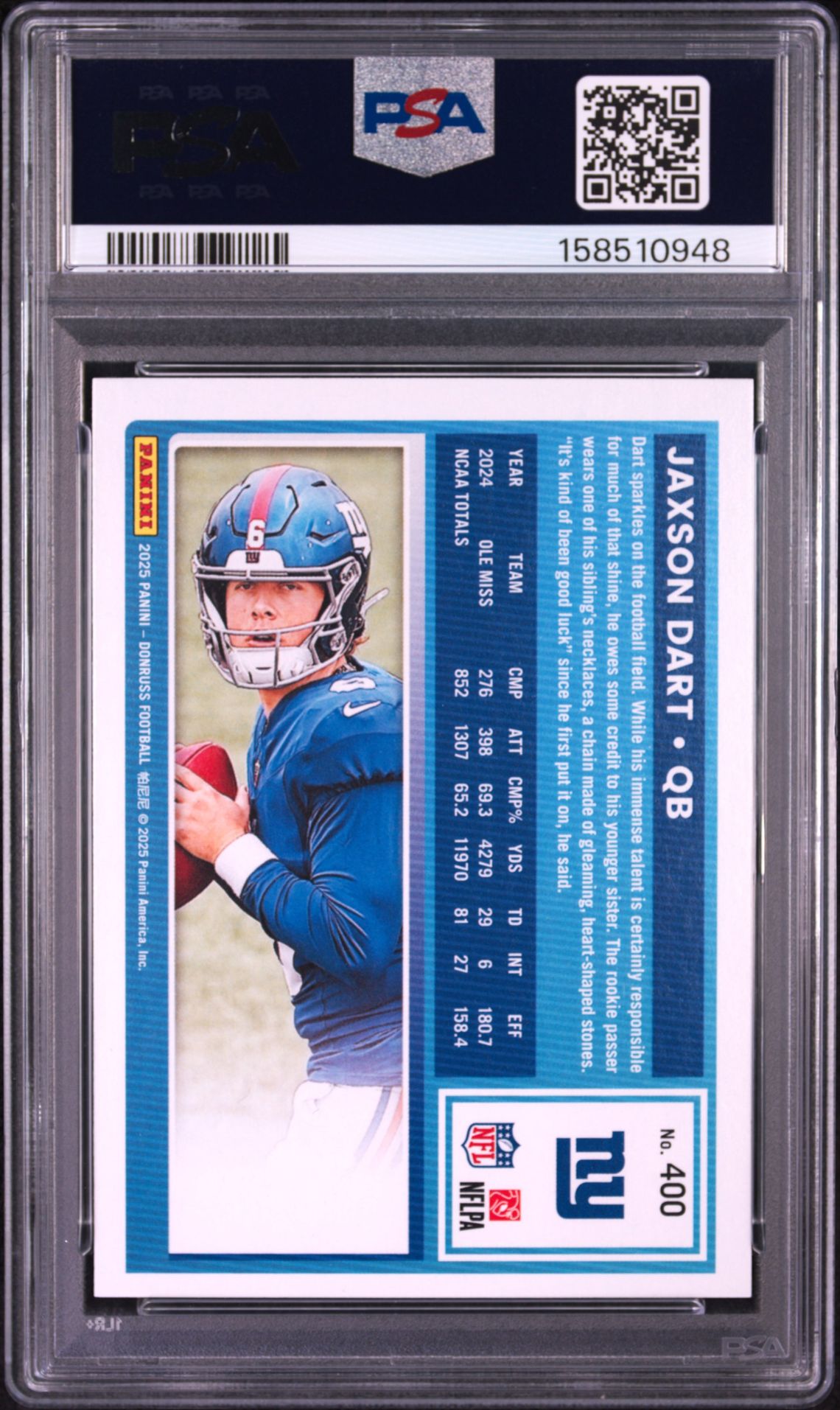 2025 Panini Donruss Jaxson Dart #400 (Press Proof Green) Mint 9 back
