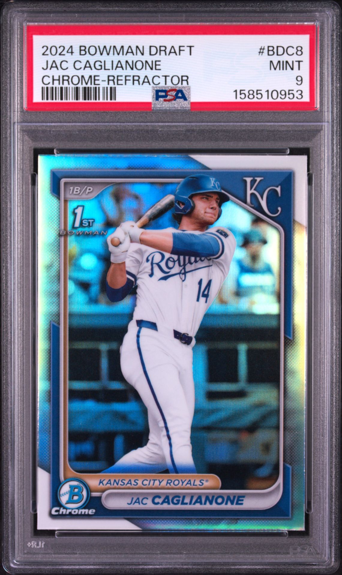 2024 Bowman Draft Jac Caglianone #Bdc8 (Chrome-Refractor) Mint 9 front