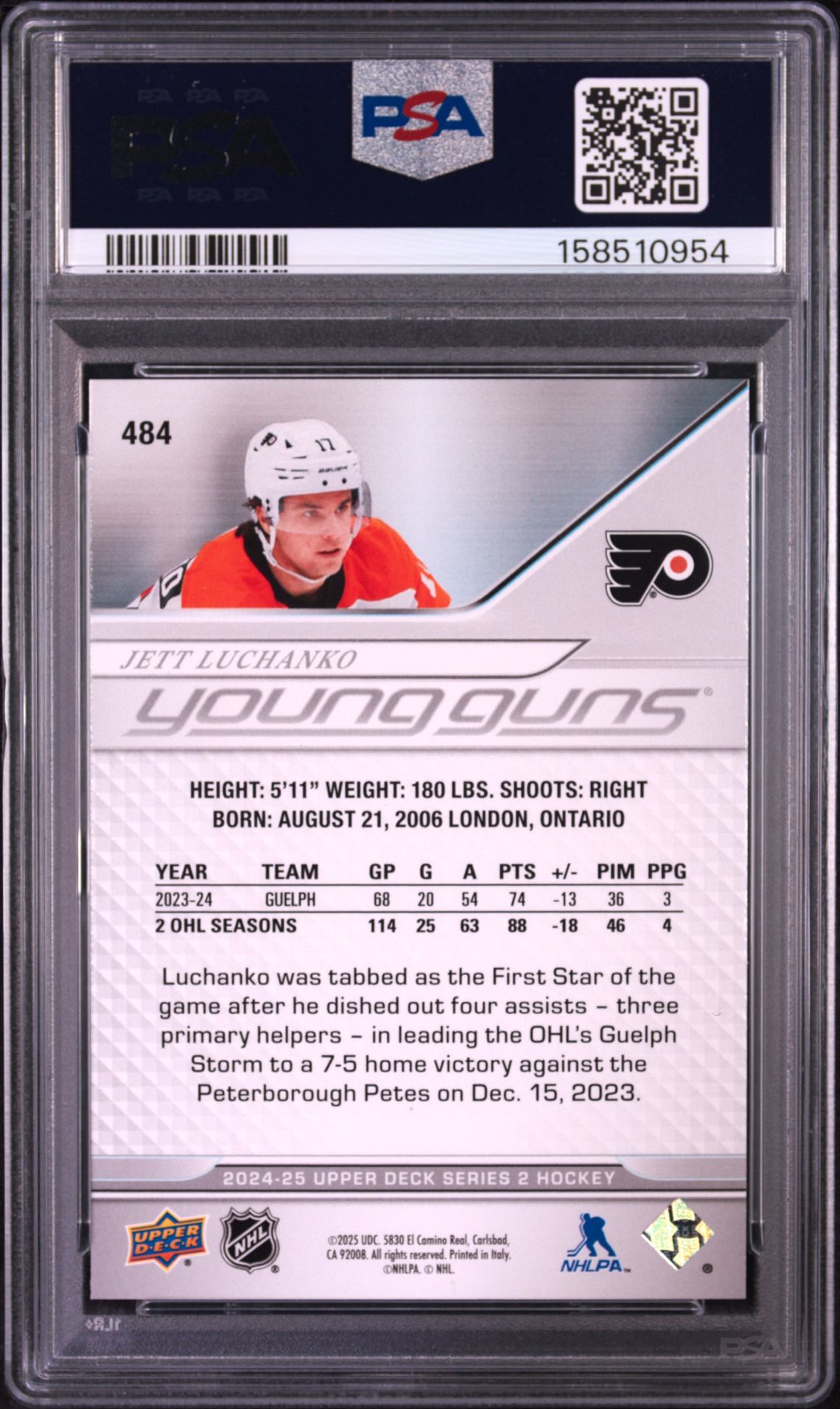 2024 Upper Deck Jett Luchanko #484 Mint 9 back