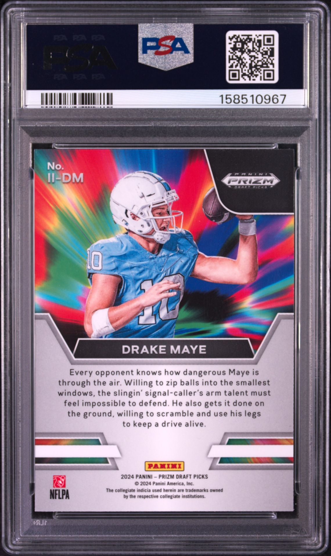 2024 Panini Prizm Draft Picks Instant Impact Drake Maye #Iidm Gem Mt 10 back view - PSA certificate #158510967