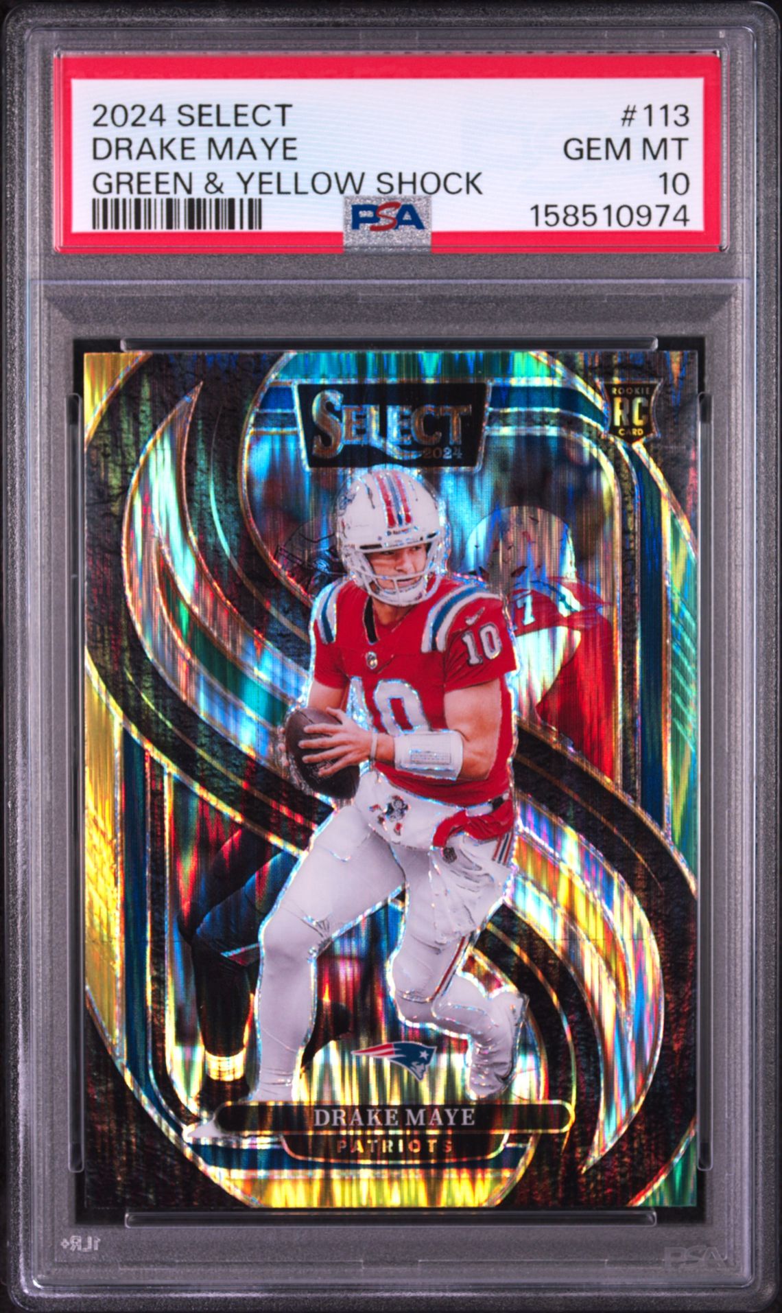 2024 Panini Select Drake Maye #113 (Green & Yellow Shock) Gem Mt 10 front