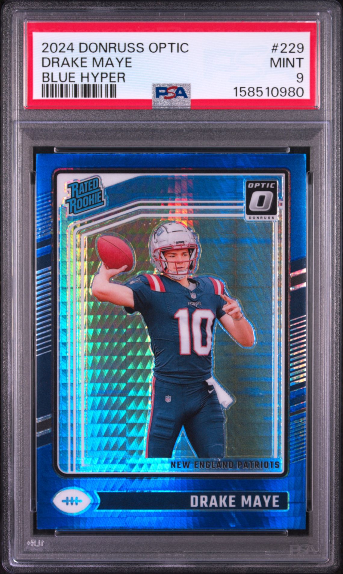 2024 Panini Donruss Optic Drake Maye #229 (Blue Hyper) Mint 9 front