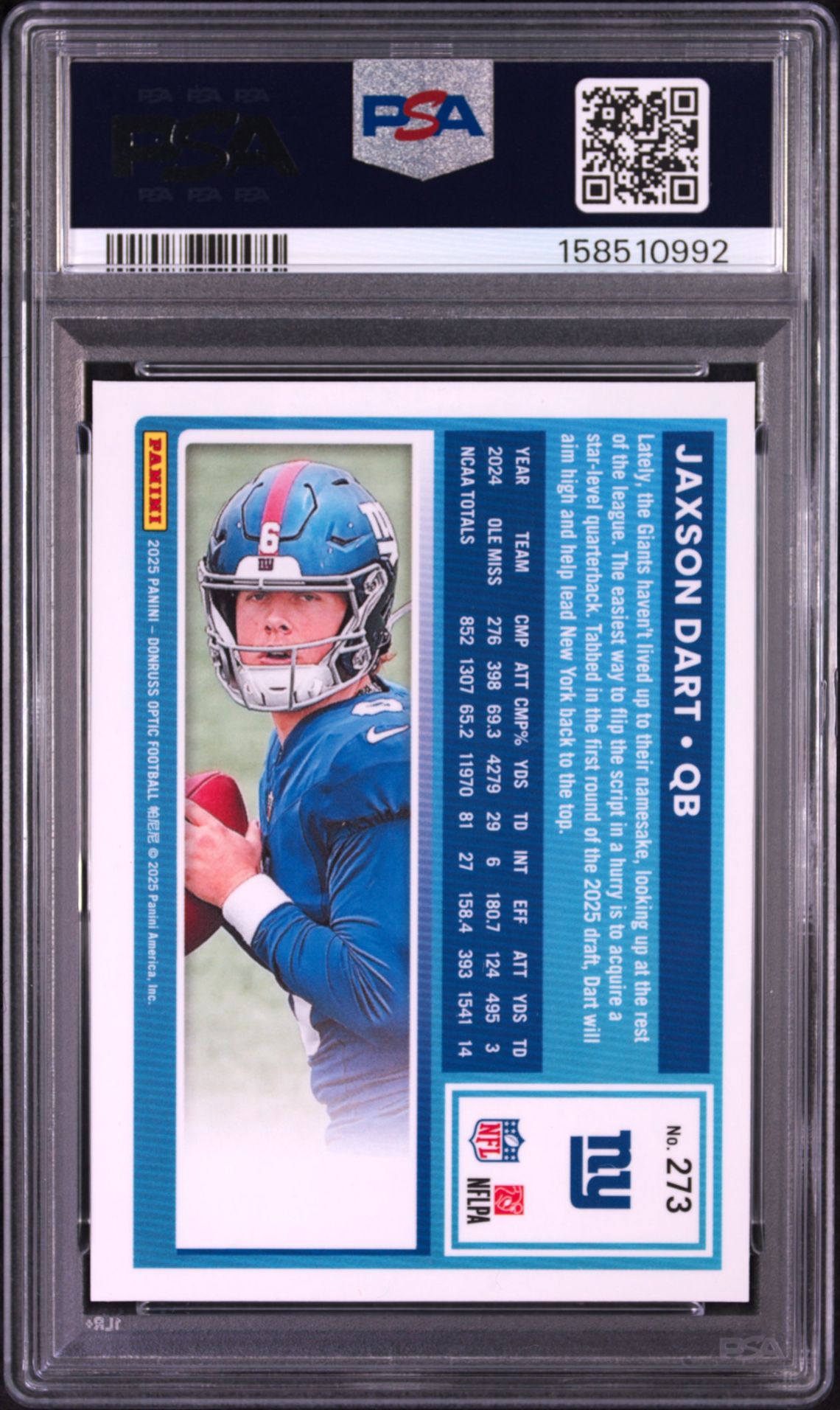 2025 Panini Donruss Optic Jaxson Dart #273 Mint 9 back