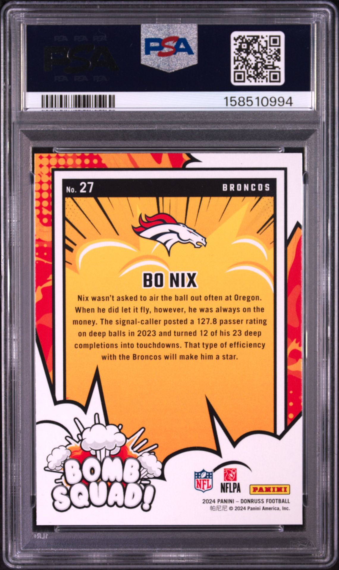 2024 Panini Donruss Bomb Squad Bo Nix #27 Mint 9 back