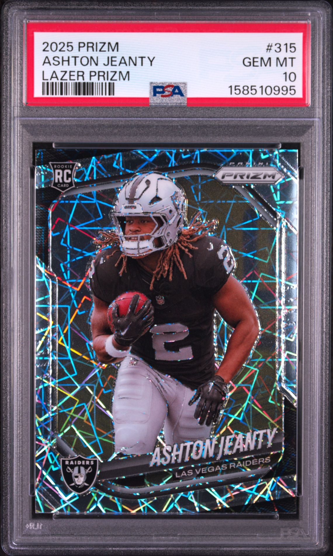 2025 Panini Prizm Ashton Jeanty #315 (Lazer Prizm) Gem Mt 10 front view - PSA graded GEM MT 10