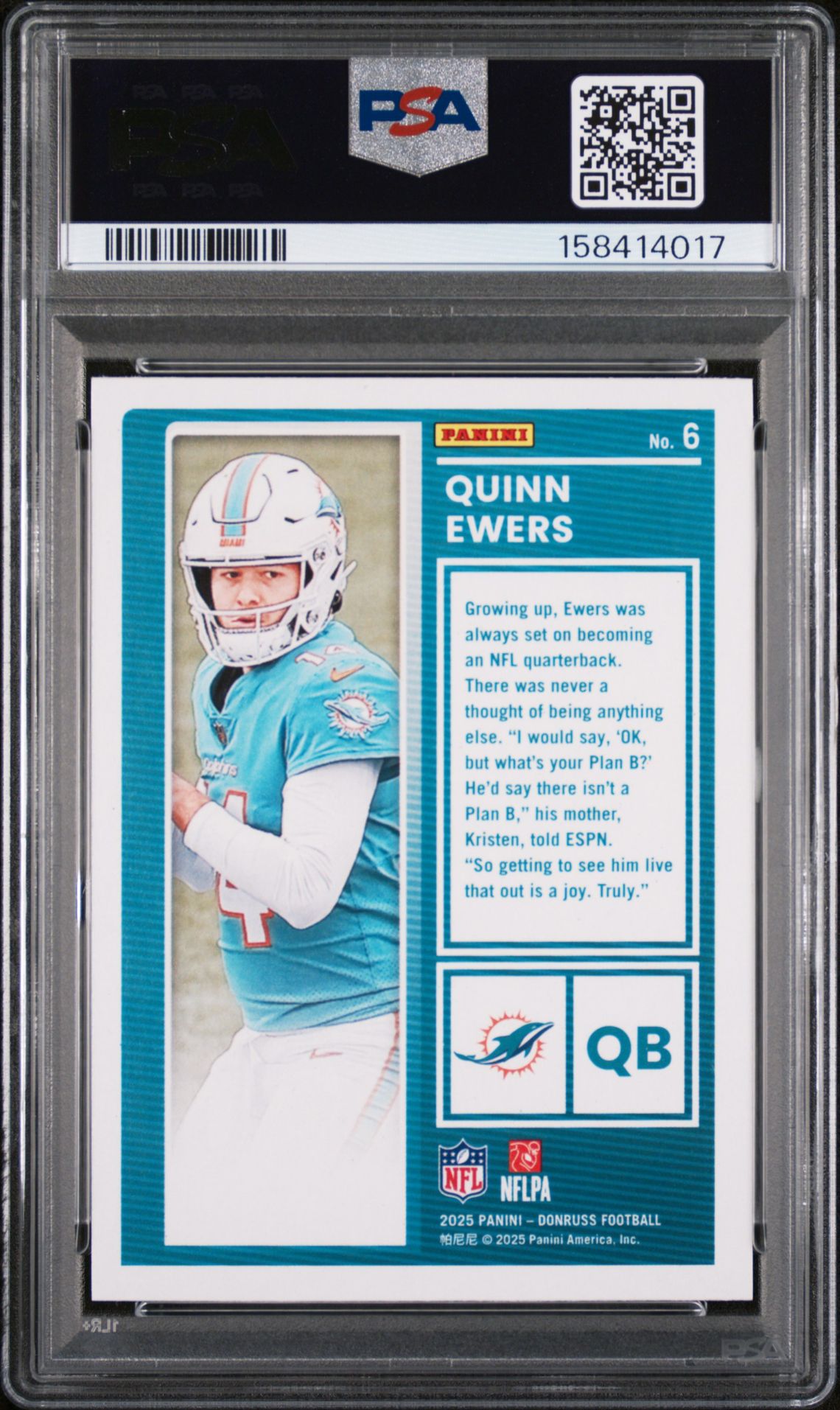 2025 Panini Donruss The Rookies Quinn Ewers #6 Mint 9 back