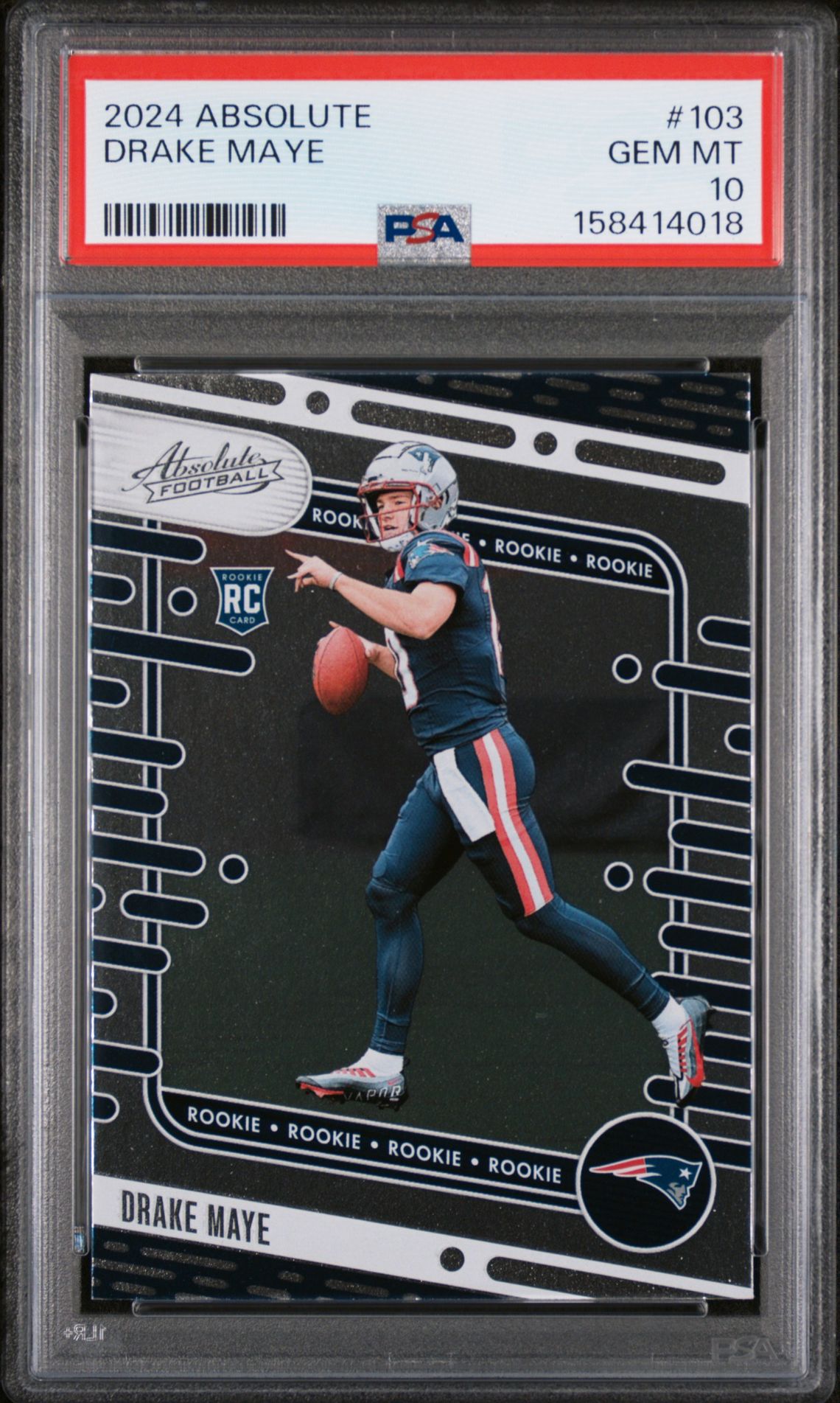 2024 Panini Absolute Drake Maye #103 Gem Mt 10 front view - PSA graded GEM MT 10
