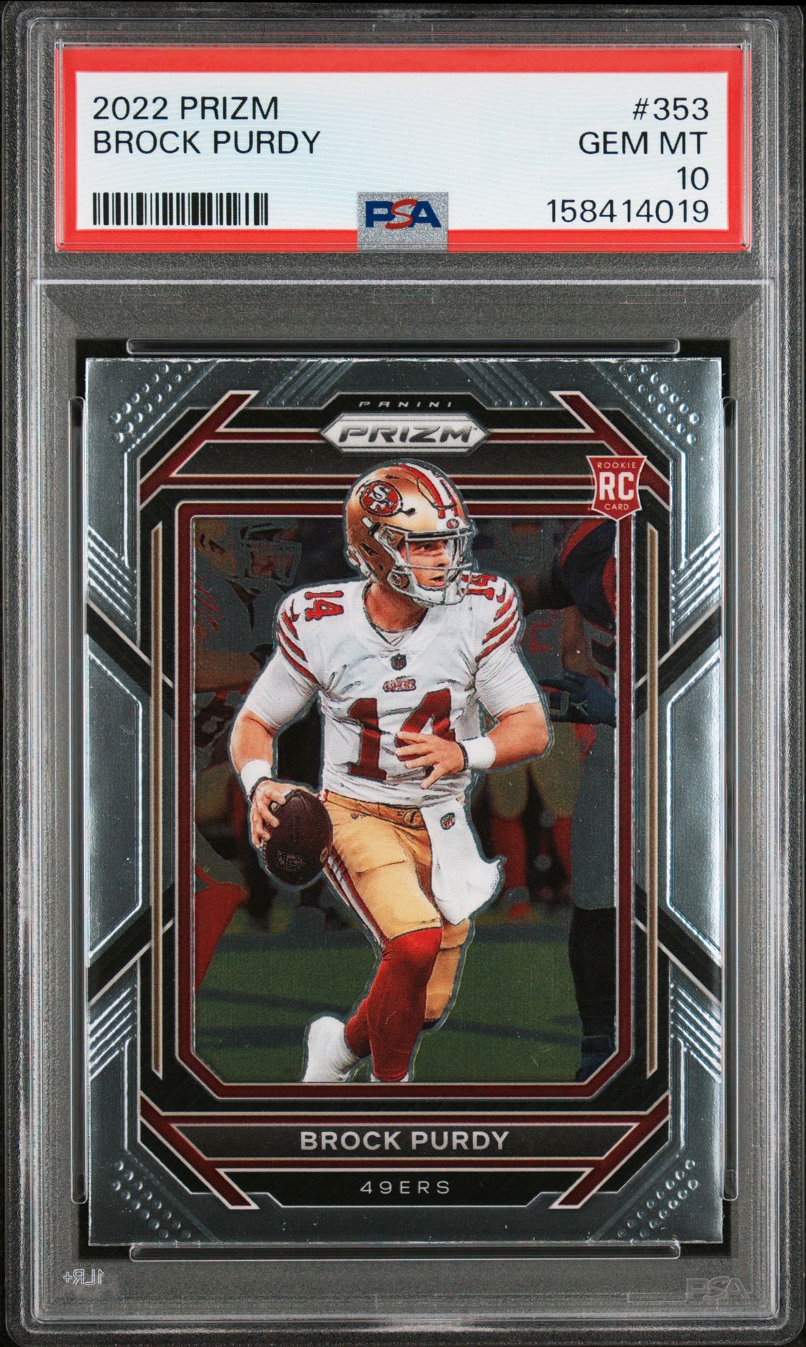 2022 Panini Prizm Brock Purdy #353 Gem Mt 10 front view - PSA graded GEM MT 10